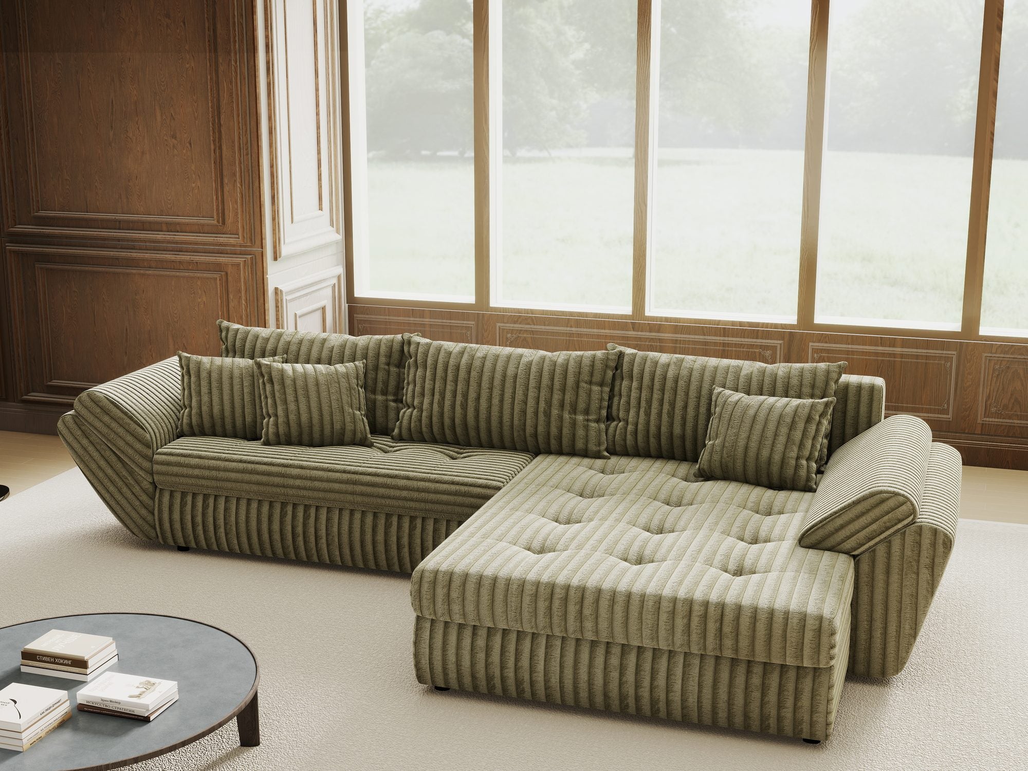 Colțar extensibil dumonde cu ladă de depozitare Loana Tilia Verde olive II 270x185 cm