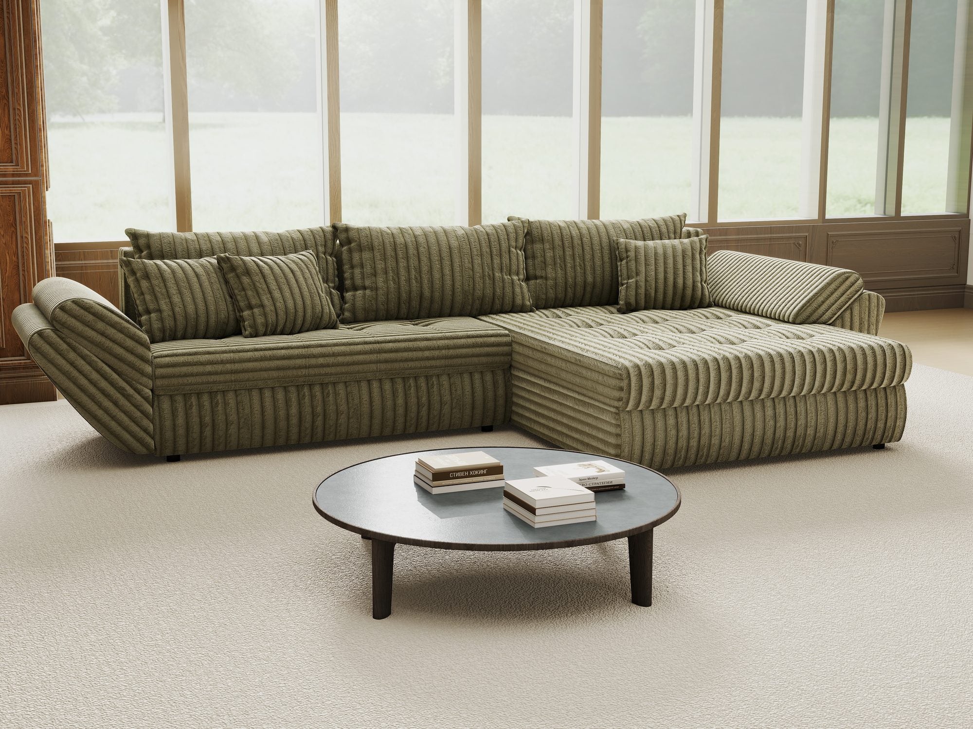 Colțar extensibil dumonde cu ladă de depozitare Loana Tilia Verde olive II 270x185 cm