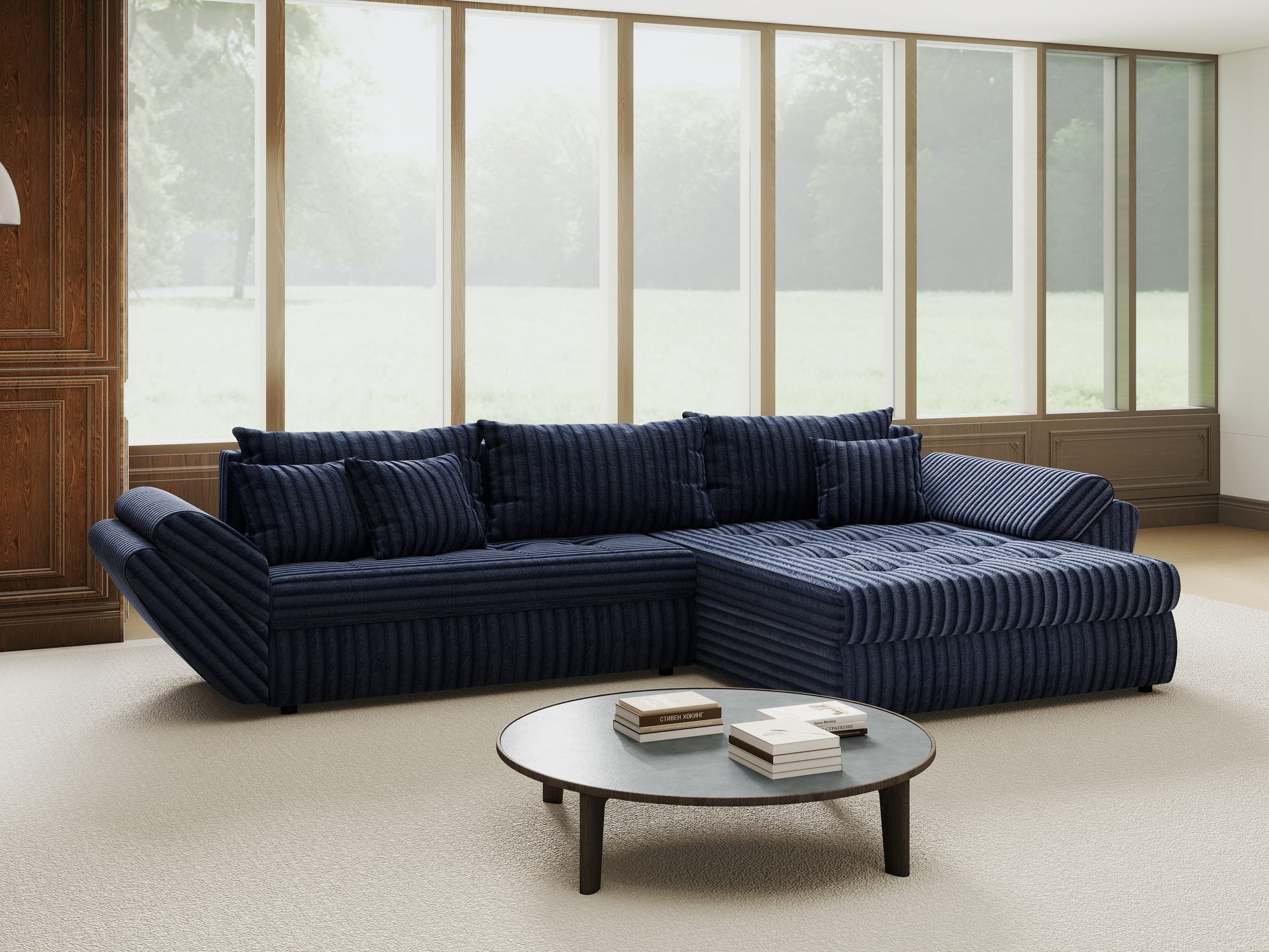 Colțar extensibil dumonde cu ladă de depozitare si sezut confortabil din spuma high-density, Loana Tilia Albastru II 270x185 cm
