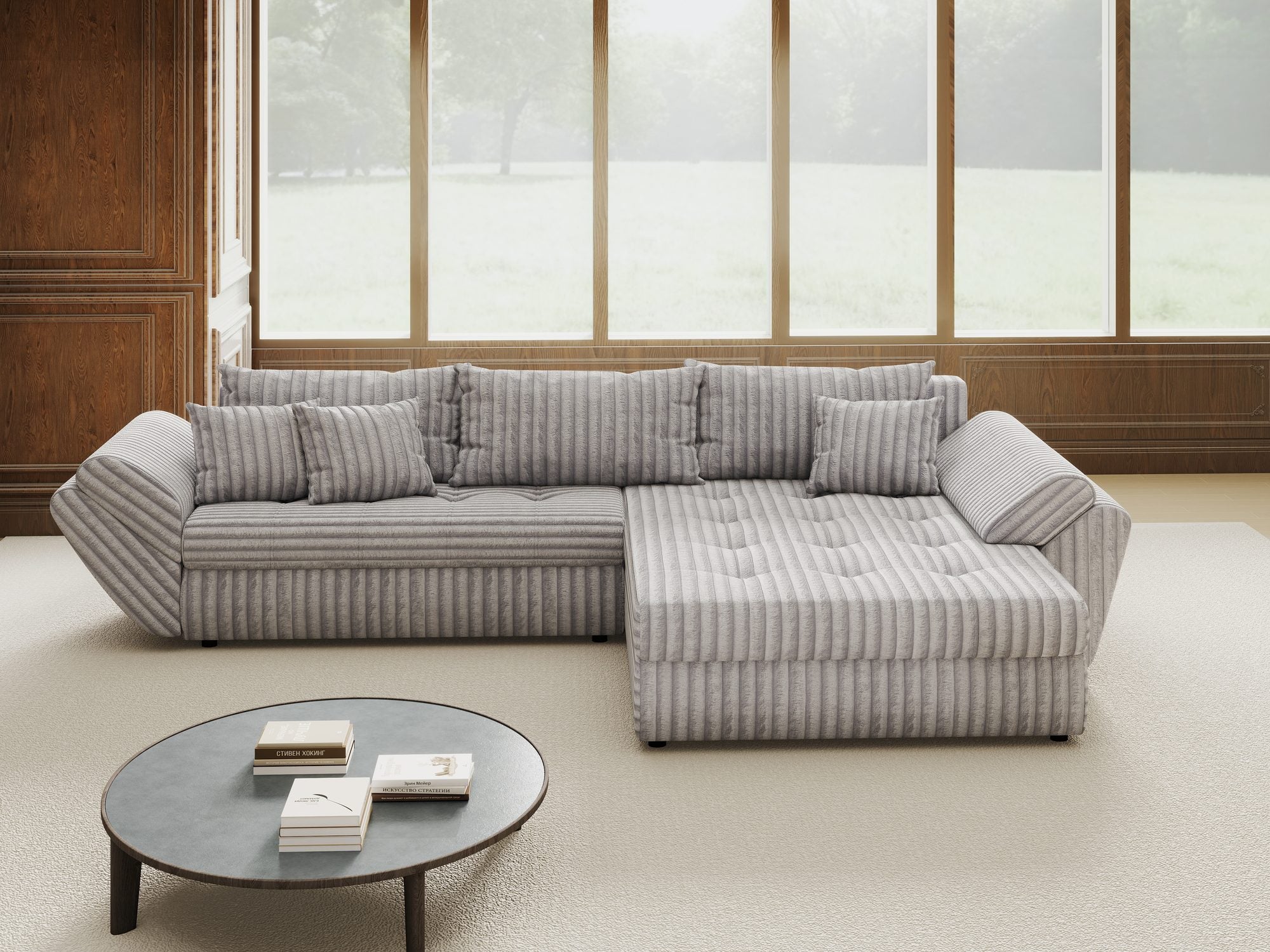 Colțar extensibil dumonde cu ladă de depozitare si sezut confortabil din spuma high-density, Loana Tilia Gri II 270x185 cm