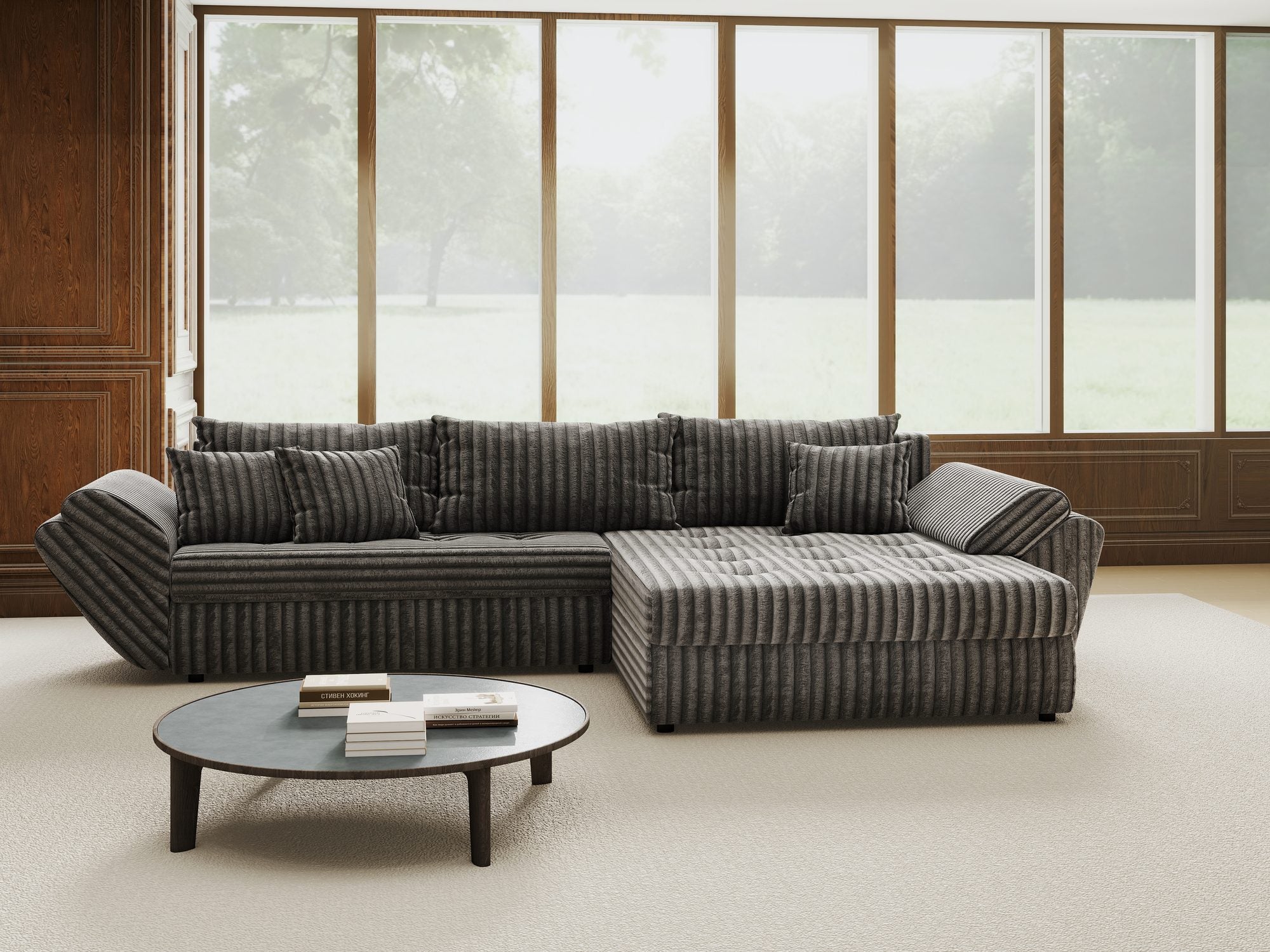 Colțar extensibil dumonde cu ladă de depozitare si sezut confortabil din spuma high-density, Loana Tilia Gri II 270x185 cm