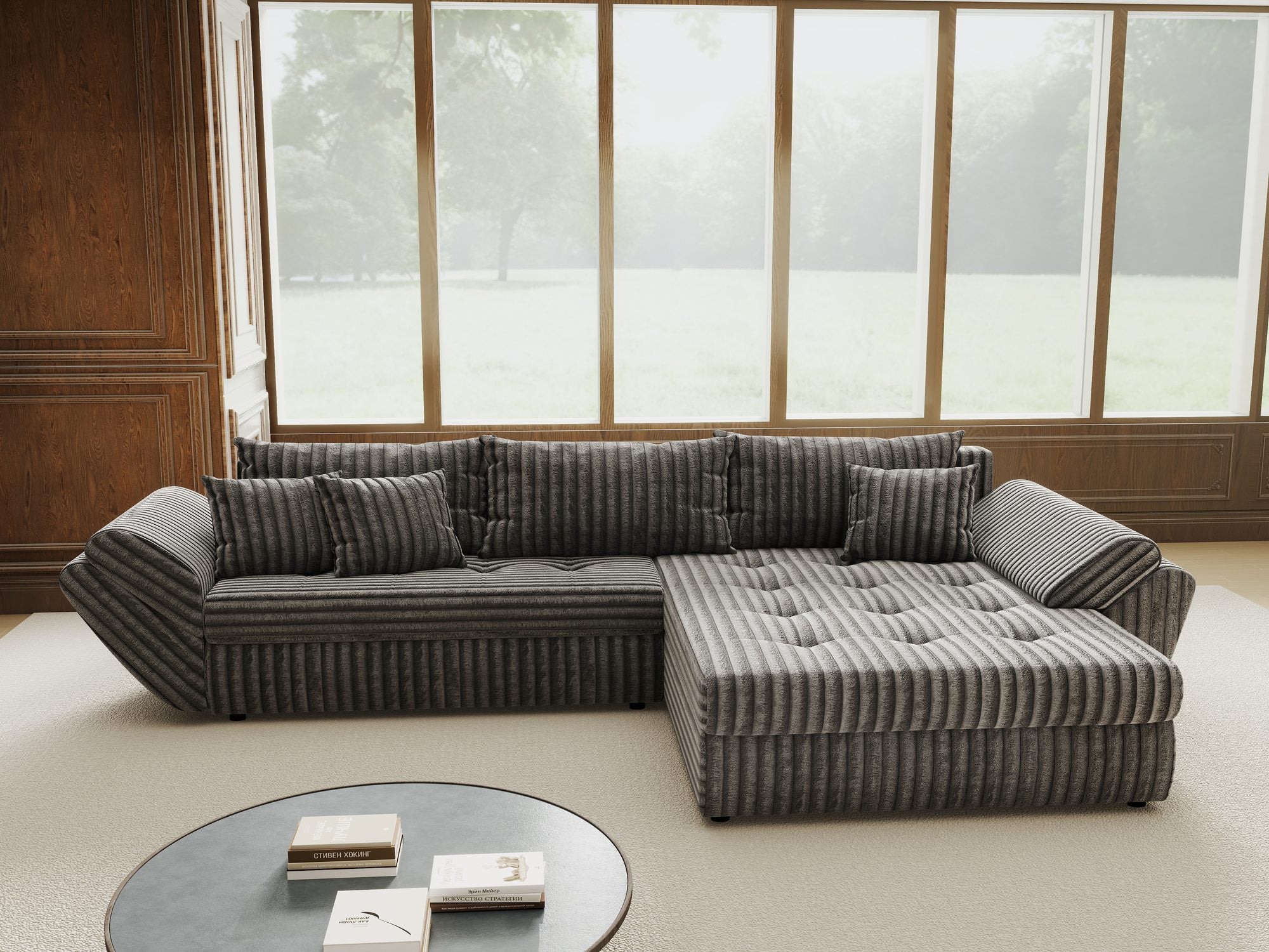 Colțar extensibil dumonde cu ladă de depozitare si sezut confortabil din spuma high-density, Loana Tilia Gri II 270x185 cm