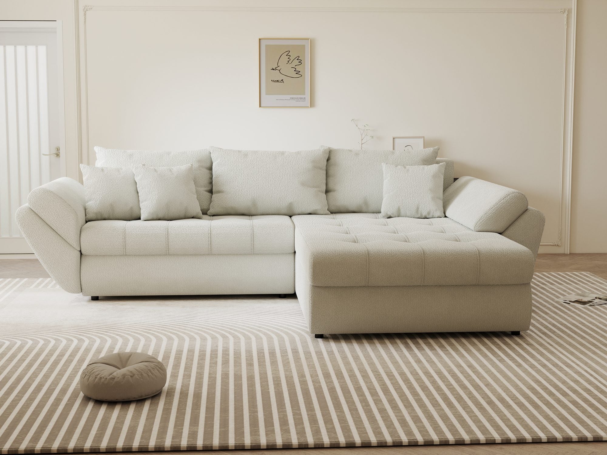 Colțar extensibil dumonde cu ladă de depozitare si sezut confortabil din spuma high-density, Loana Vibe Bej II 270x185 cm