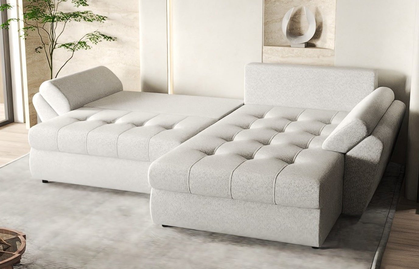 Colțar extensibil dumonde cu ladă de depozitare si sezut confortabil din spuma high-density, Loana Vibe Bej 270x185 cm