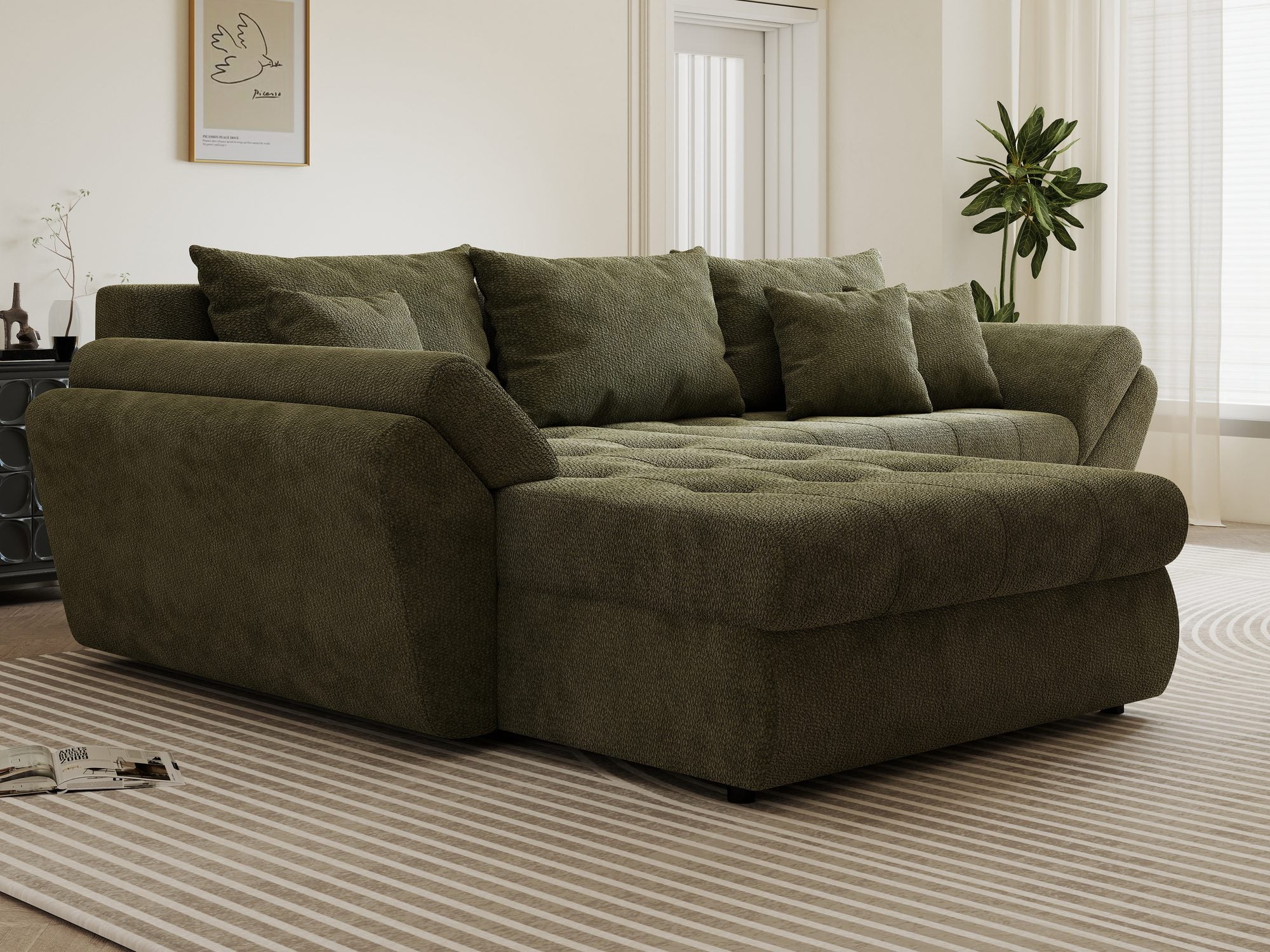Colțar extensibil dumonde cu ladă de depozitare si sezut confortabil din spuma high-density, Loana Vibe Olive 270x185 cm