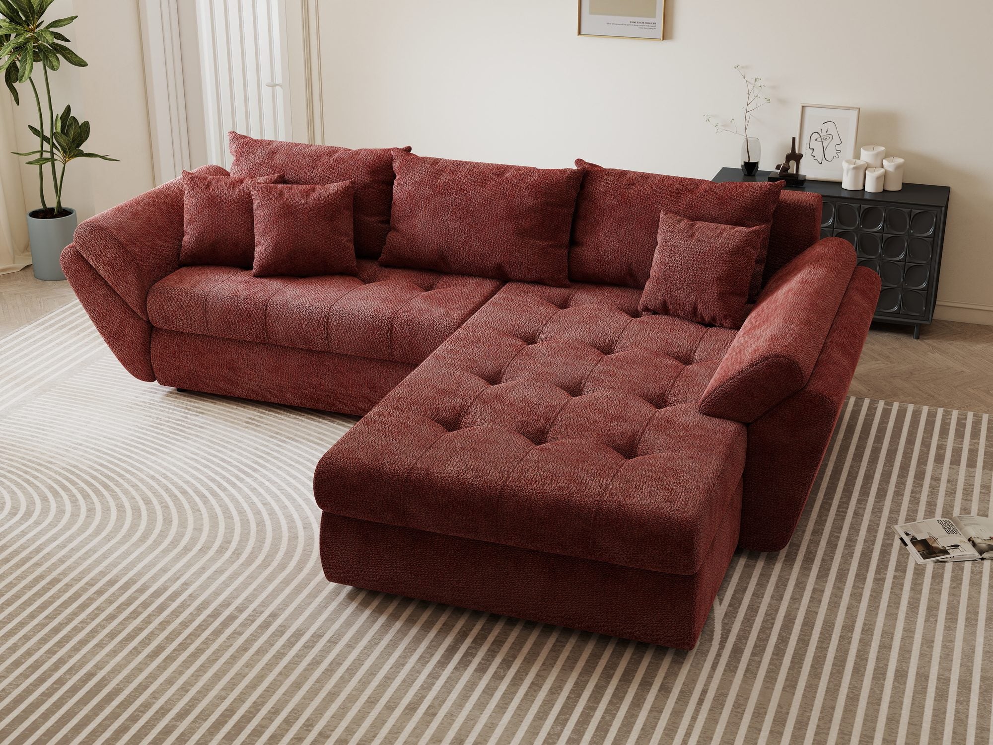 Colțar extensibil dumonde cu ladă de depozitare Loana Vibe Rosu II 270x185 cm