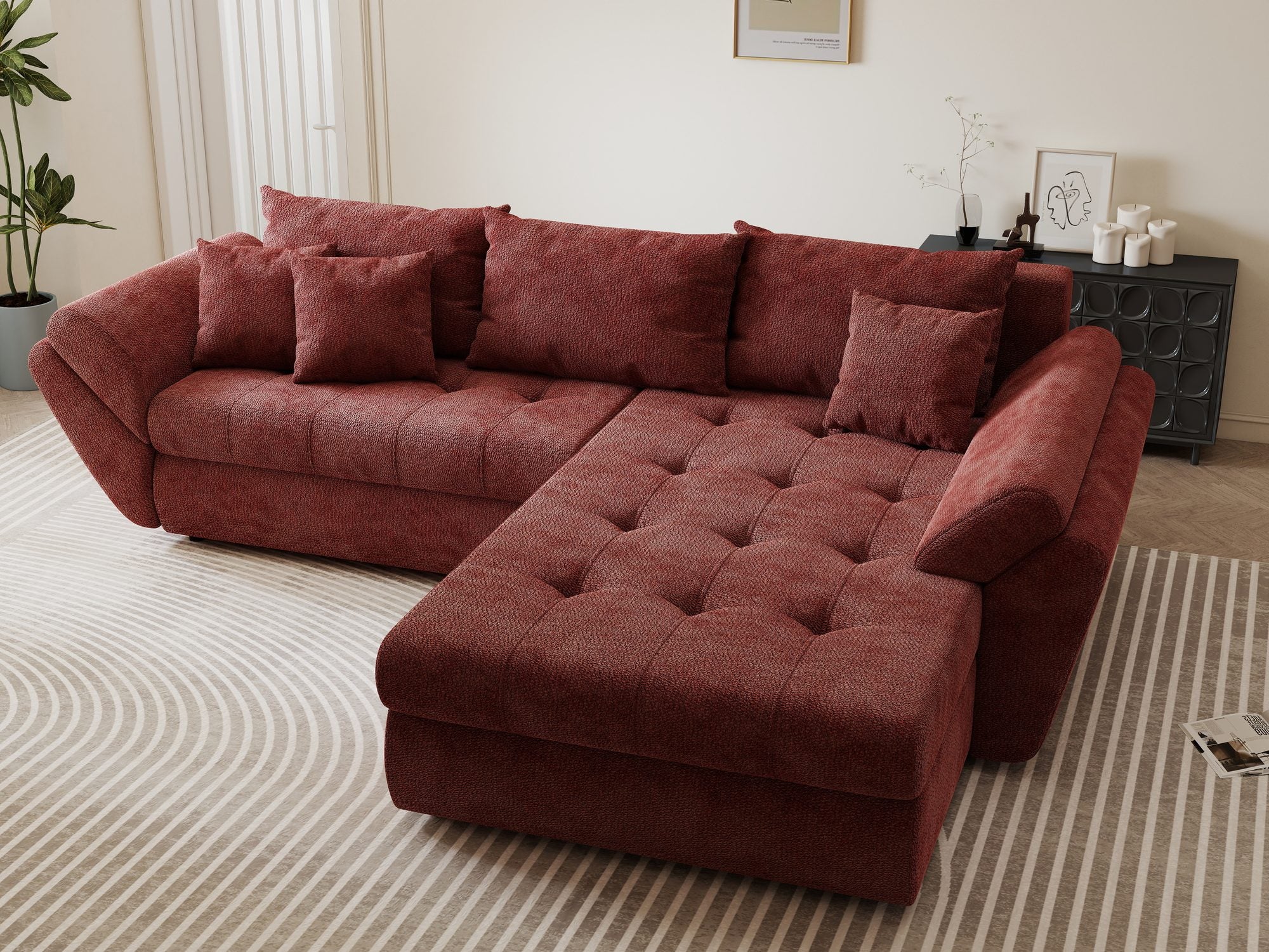 Colțar extensibil dumonde cu ladă de depozitare Loana Vibe Rosu II 270x185 cm
