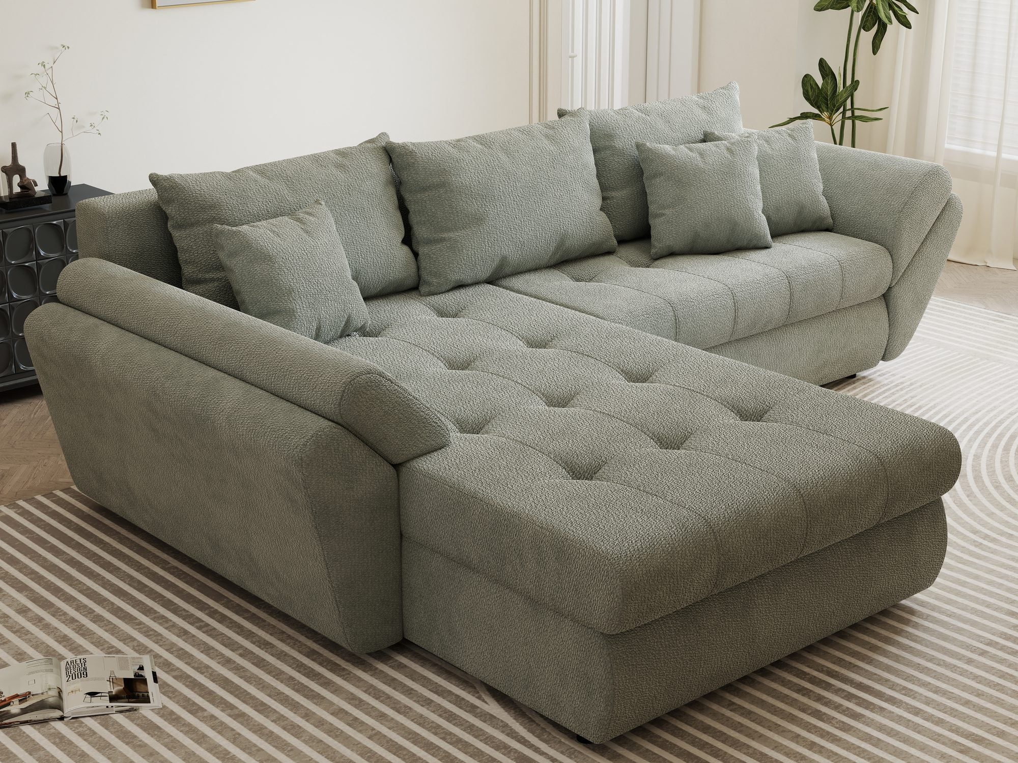 Colțar extensibil dumonde cu ladă de depozitare si sezut confortabil din spuma high-density, Loana Vibe Mint 270x185 cm