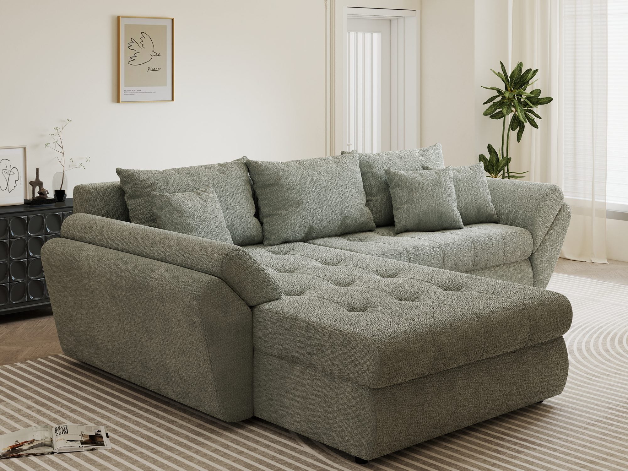 Colțar extensibil dumonde cu ladă de depozitare si sezut confortabil din spuma high-density, Loana Vibe Mint 270x185 cm
