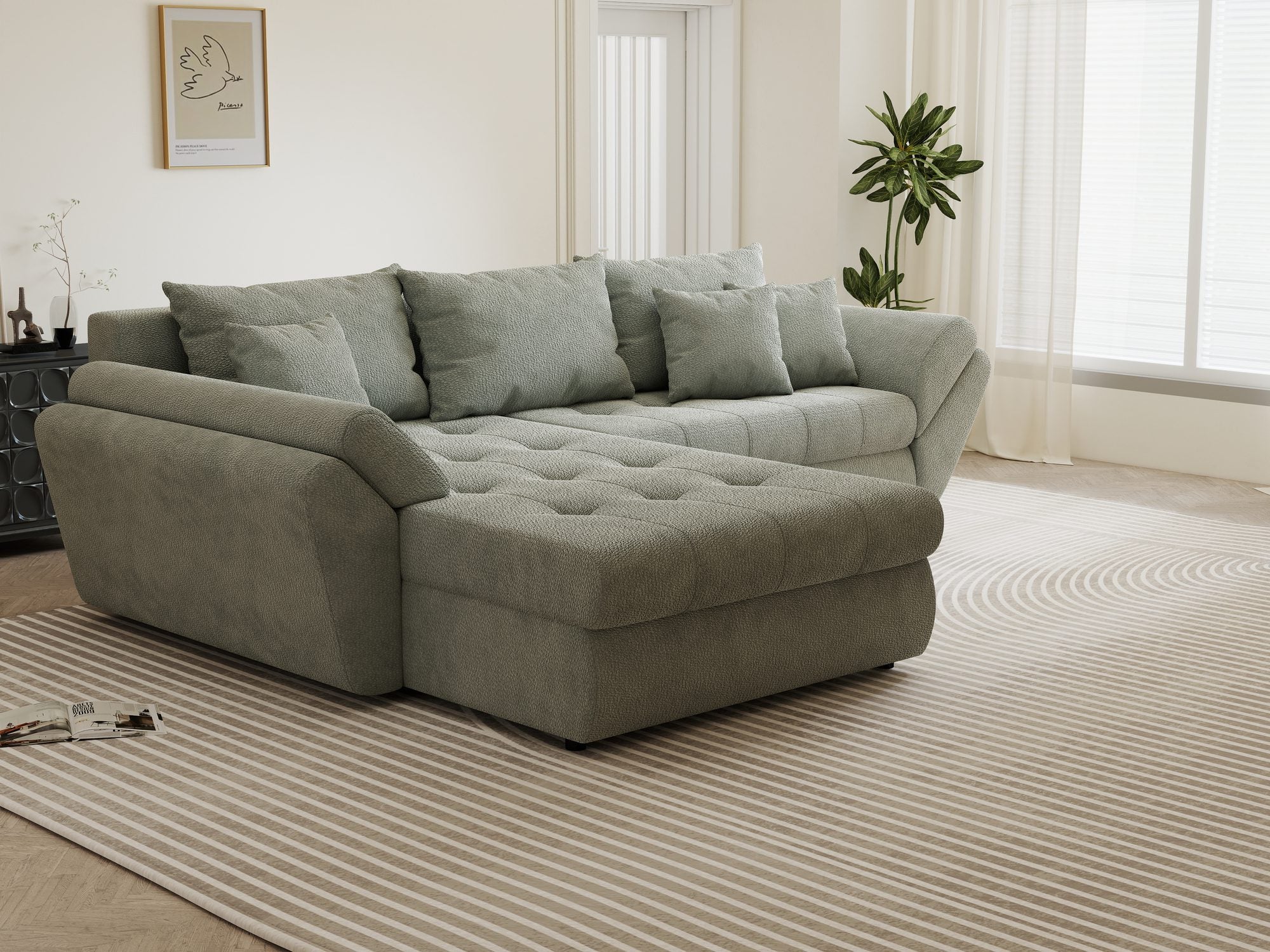 Colțar extensibil dumonde cu ladă de depozitare si sezut confortabil din spuma high-density, Loana Vibe Mint 270x185 cm