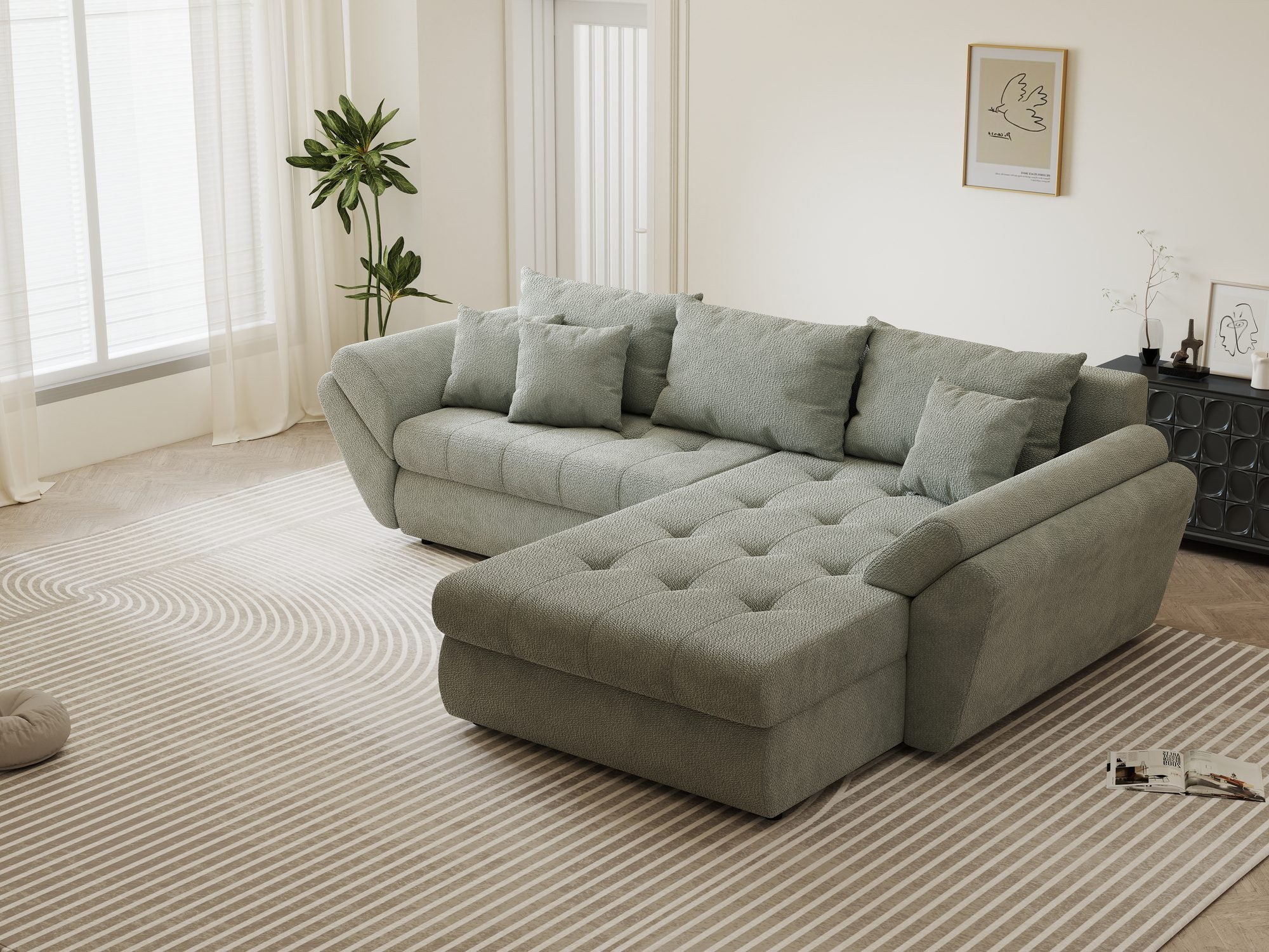Colțar extensibil dumonde cu ladă de depozitare si sezut confortabil din spuma high-density, Loana Vibe Mint II 270x185 cm