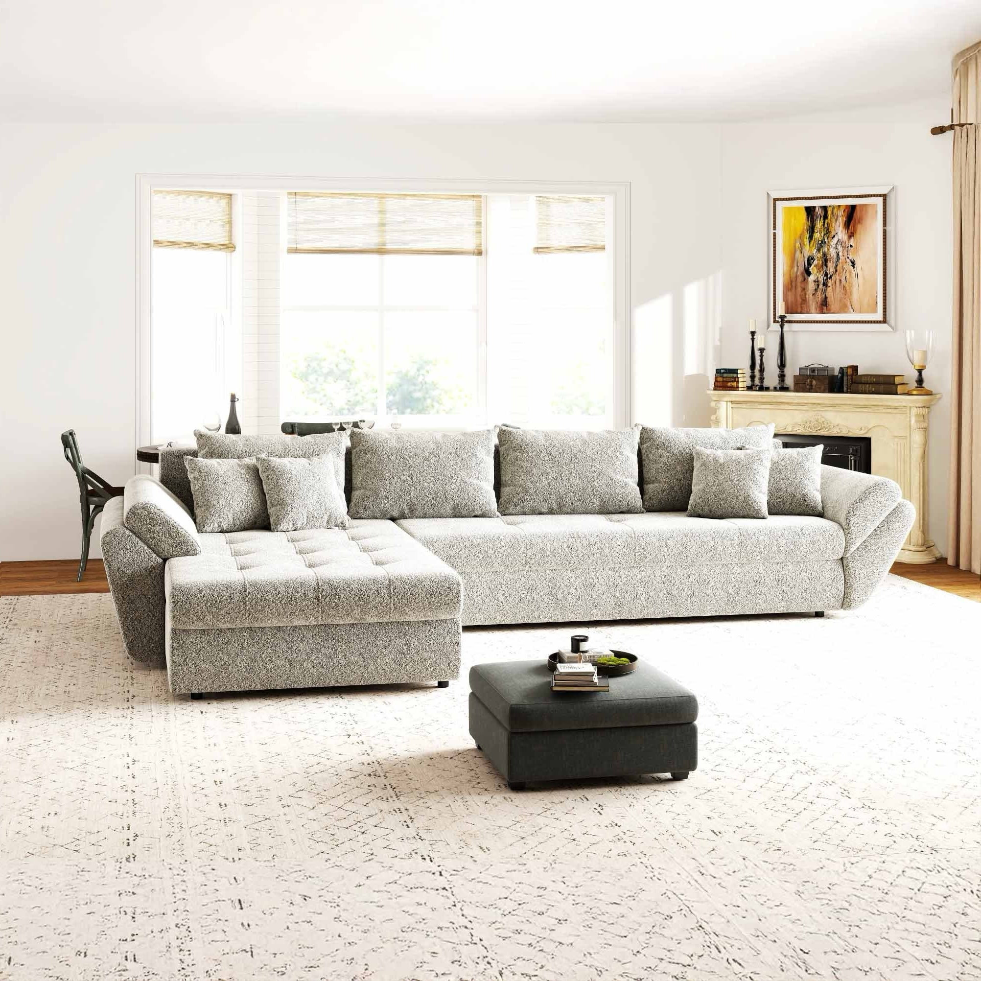 Colțar extensibil dumonde cu ladă de depozitare si sezut confortabil din spuma high-density, Loana XL Arena Bej 02 335x185 cm