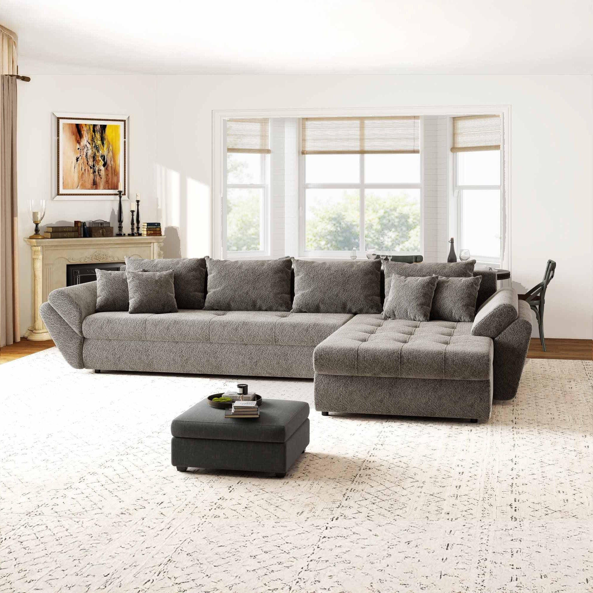 Colțar extensibil dumonde cu ladă de depozitare si sezut confortabil din spuma high-density, Loana XL Arena Taupe II 335x185 cm