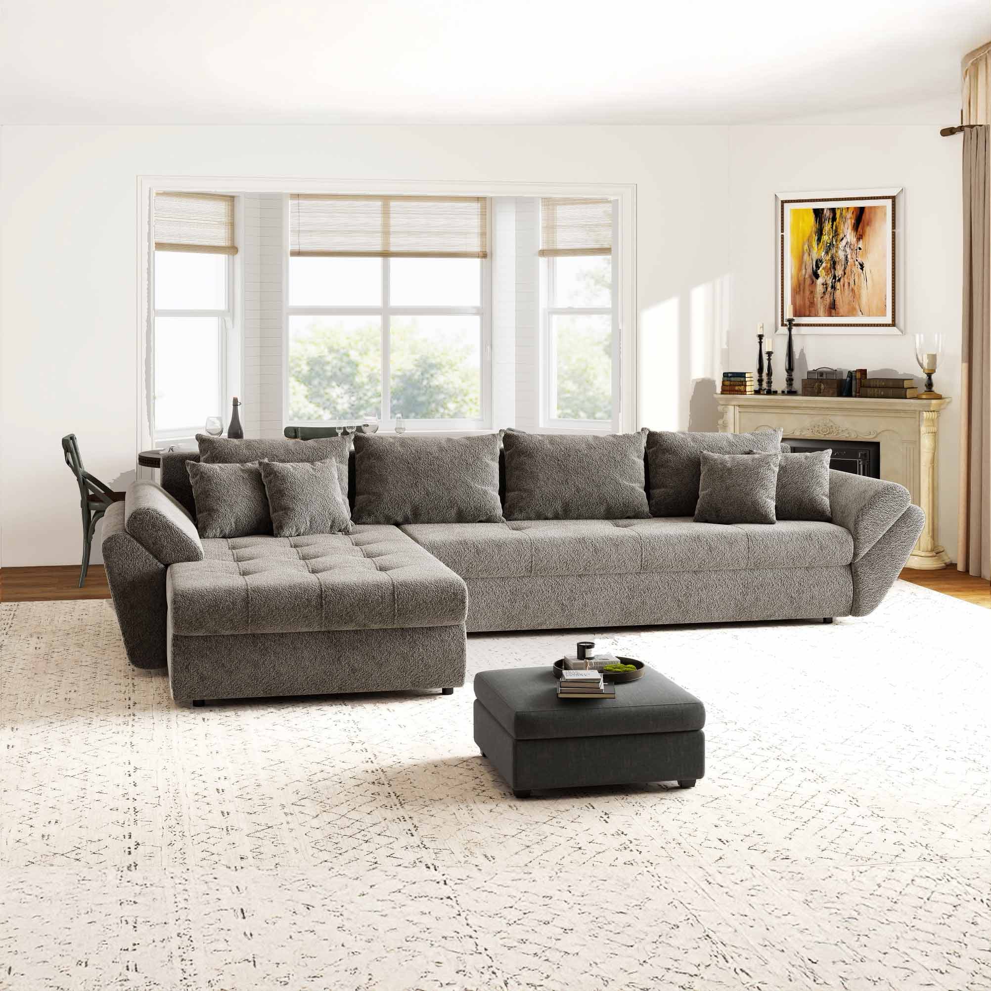 Colțar extensibil dumonde cu ladă de depozitare si sezut confortabil din spuma high-density, Loana XL Arena Taupe 335x185 cm
