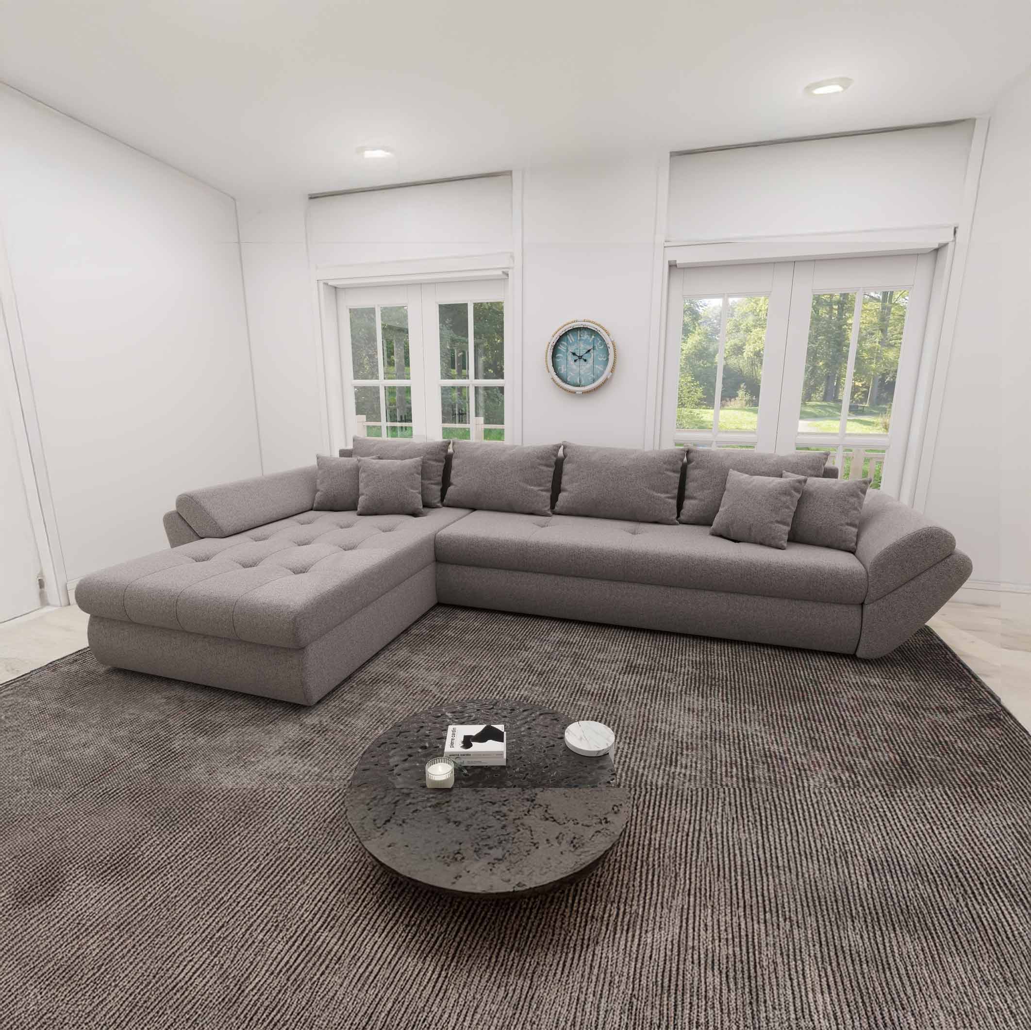 Colțar extensibil dumonde cu ladă de depozitare si sezut confortabil din spuma high-density, Loana XL Monte Gri 16 335x185 cm