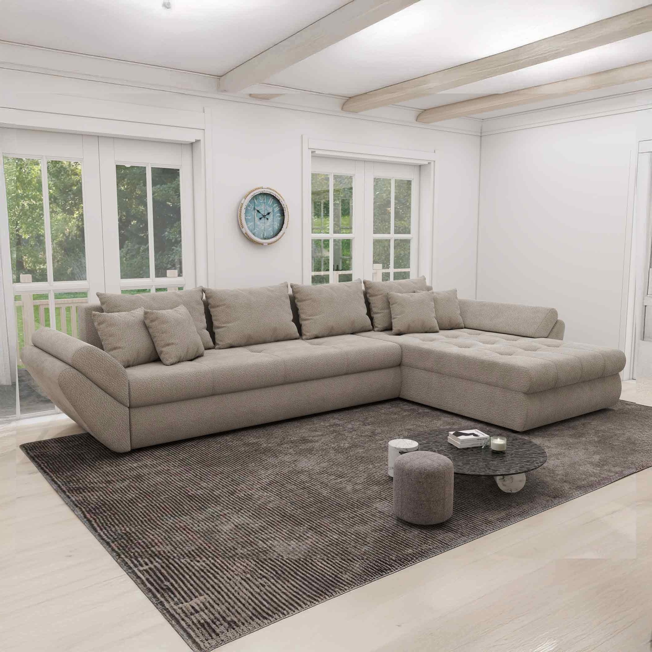 Colțar extensibil dumonde cu ladă de depozitare si sezut confortabil din spuma high-density, Loana XL Vibe Bej 06 II 335x185 cm