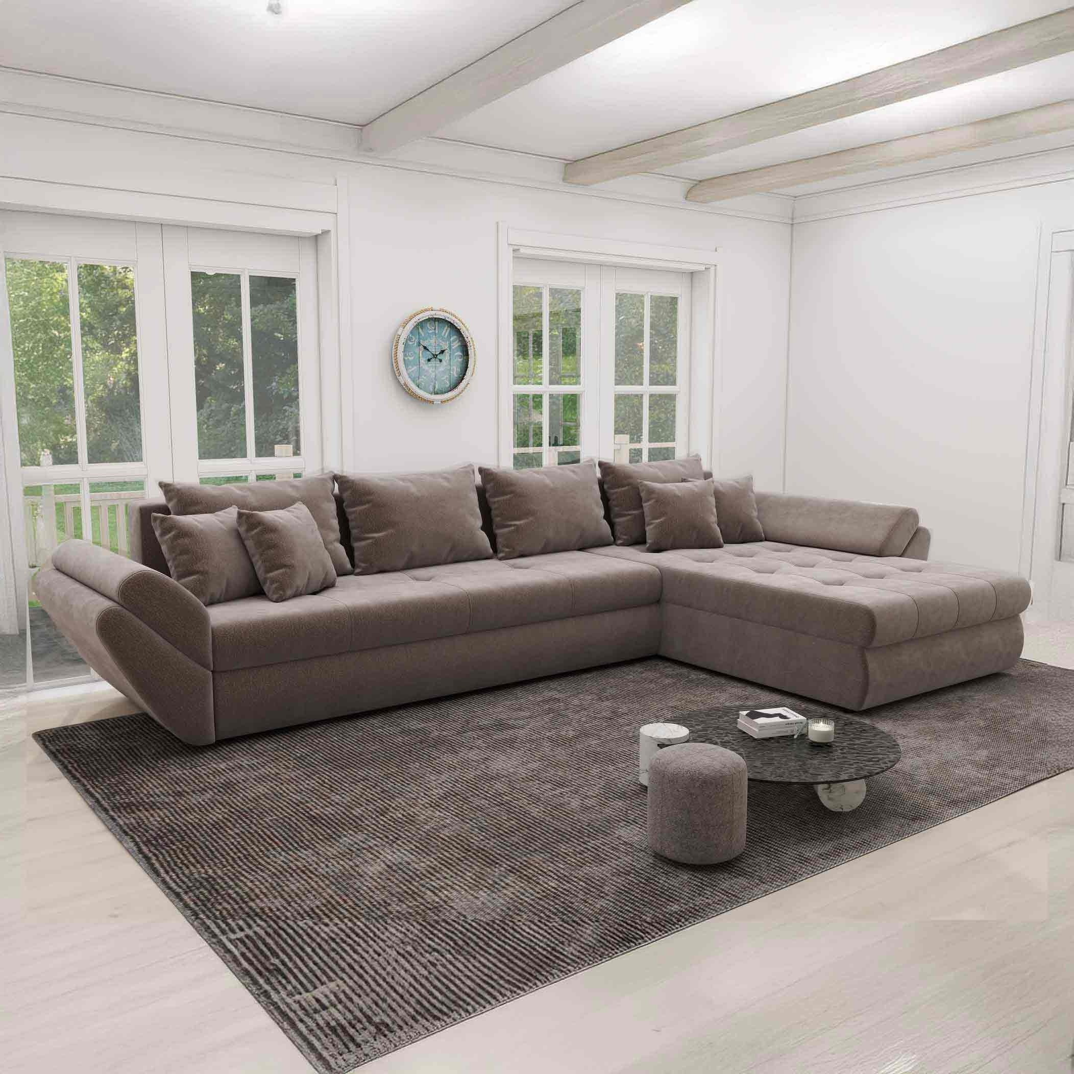 Colțar extensibil dumonde cu ladă de depozitare si sezut confortabil din spuma high-density, Loana XL Vibe Maro II 335x185 cm