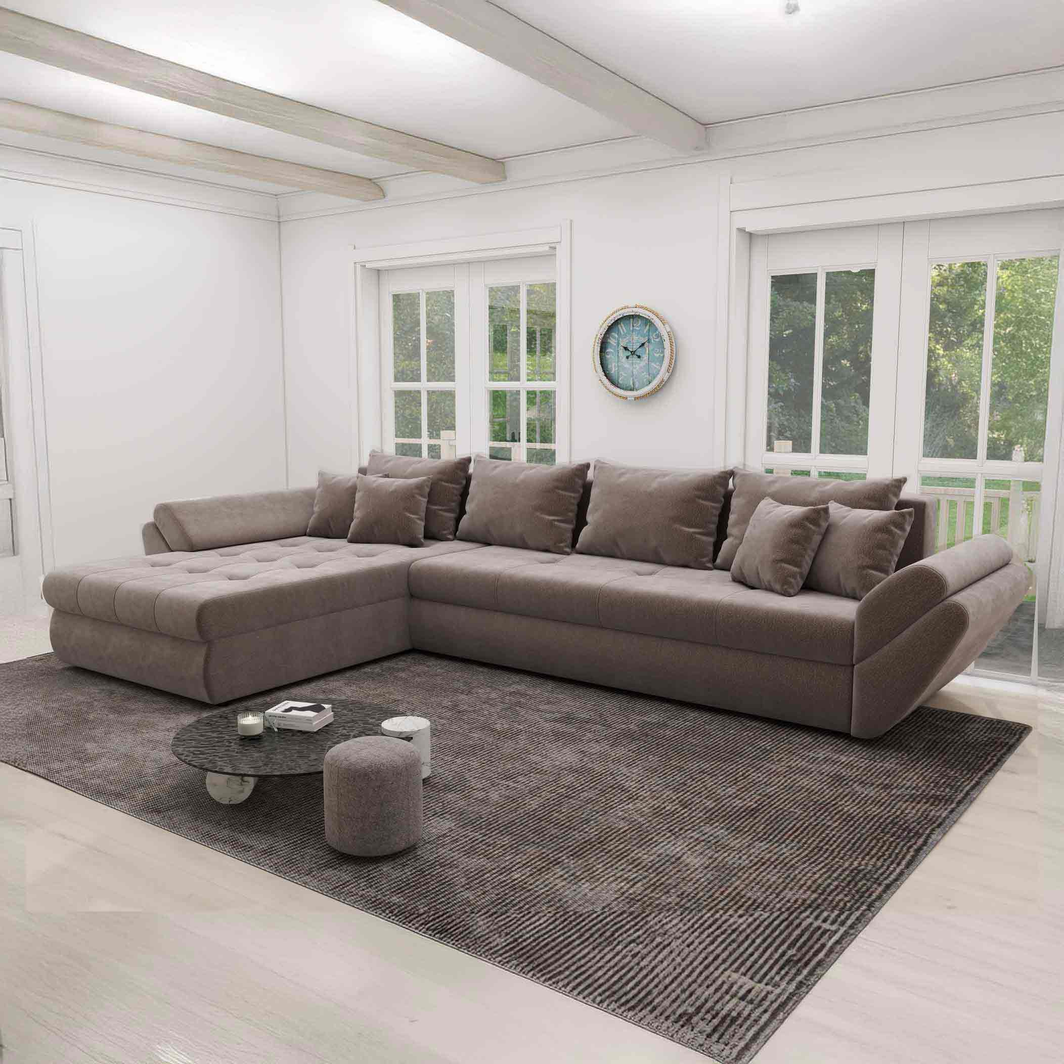 Colțar extensibil dumonde cu ladă de depozitare si sezut confortabil din spuma high-density, Loana XL Vibe Maro 335x185 cm