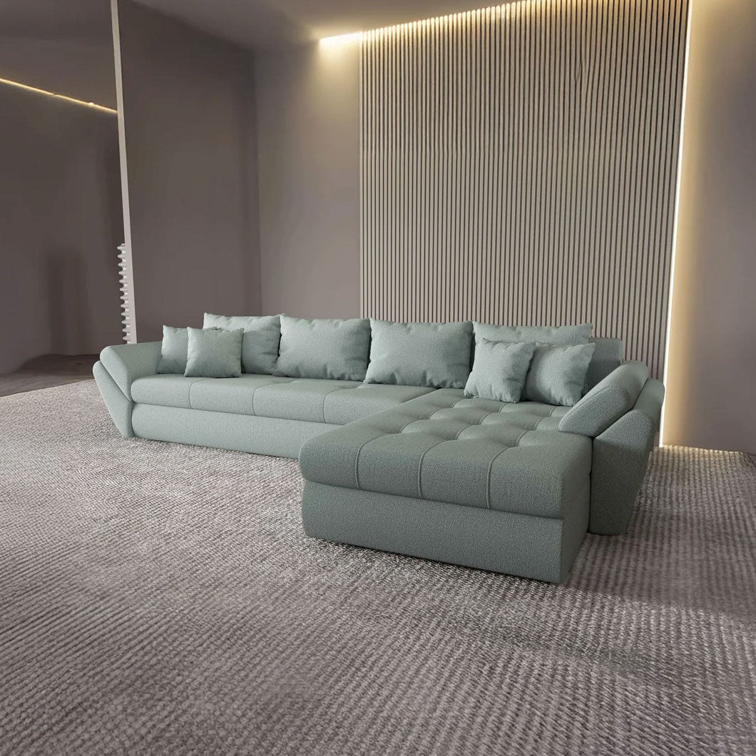 Colțar extensibil dumonde cu ladă de depozitare si sezut confortabil din spuma HR, Loana XL Enjoy Mint II 335x185 cm
