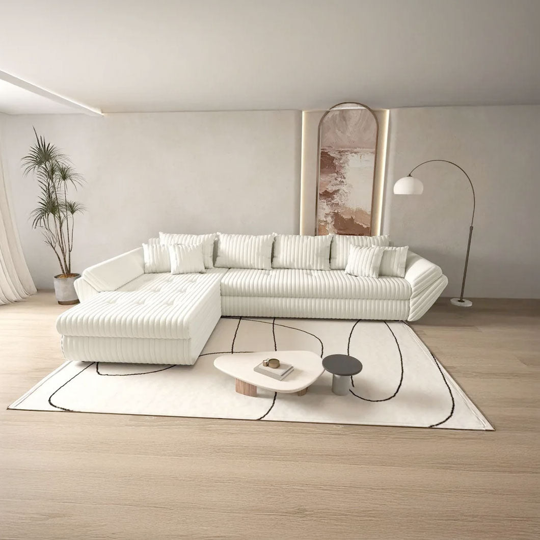Colțar extensibil dumonde cu ladă de depozitare si sezut confortabil din spuma HR, Loana XL Ambience Ivory 335x185 cm