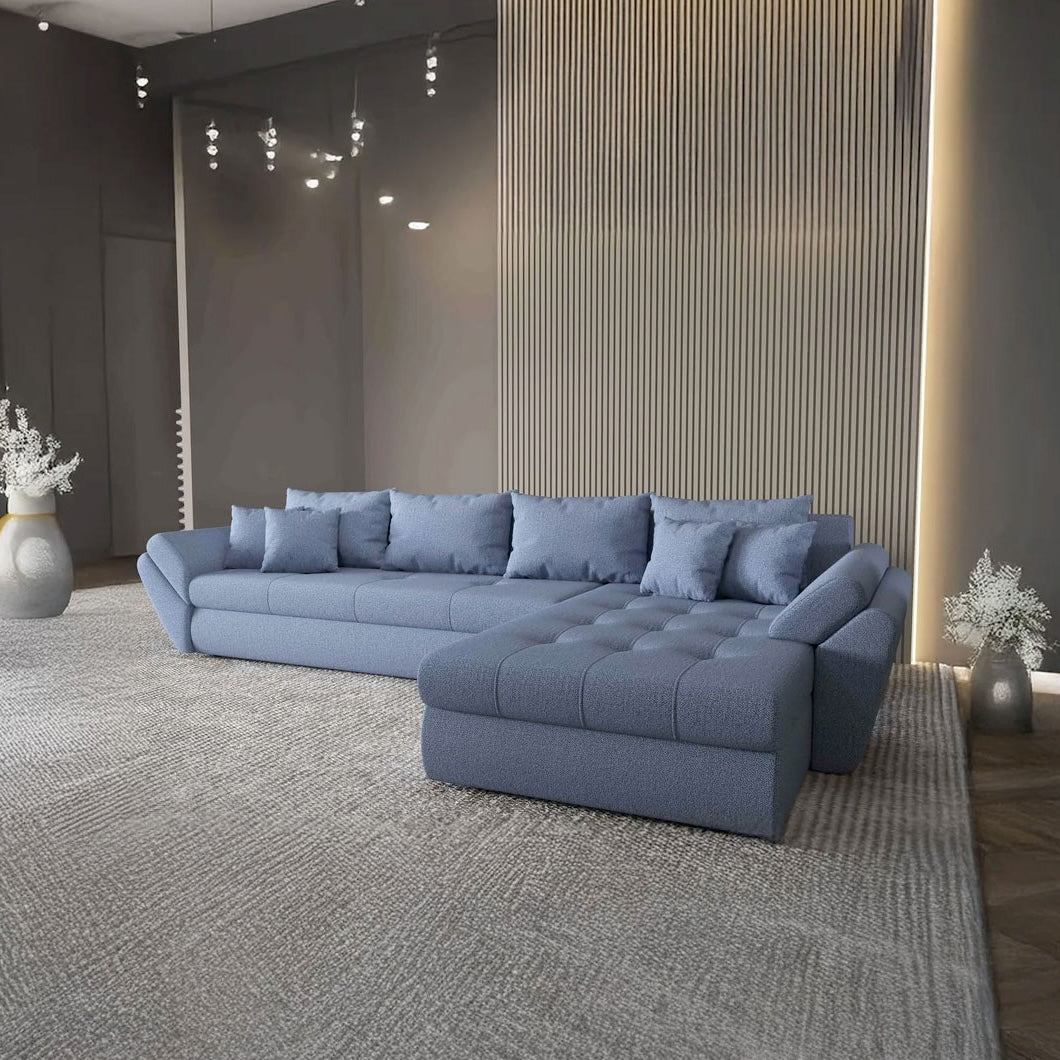 Colțar extensibil dumonde cu ladă de depozitare si sezut confortabil din spuma HR, Loana XL Enjoy Albastru II 335x185 cm
