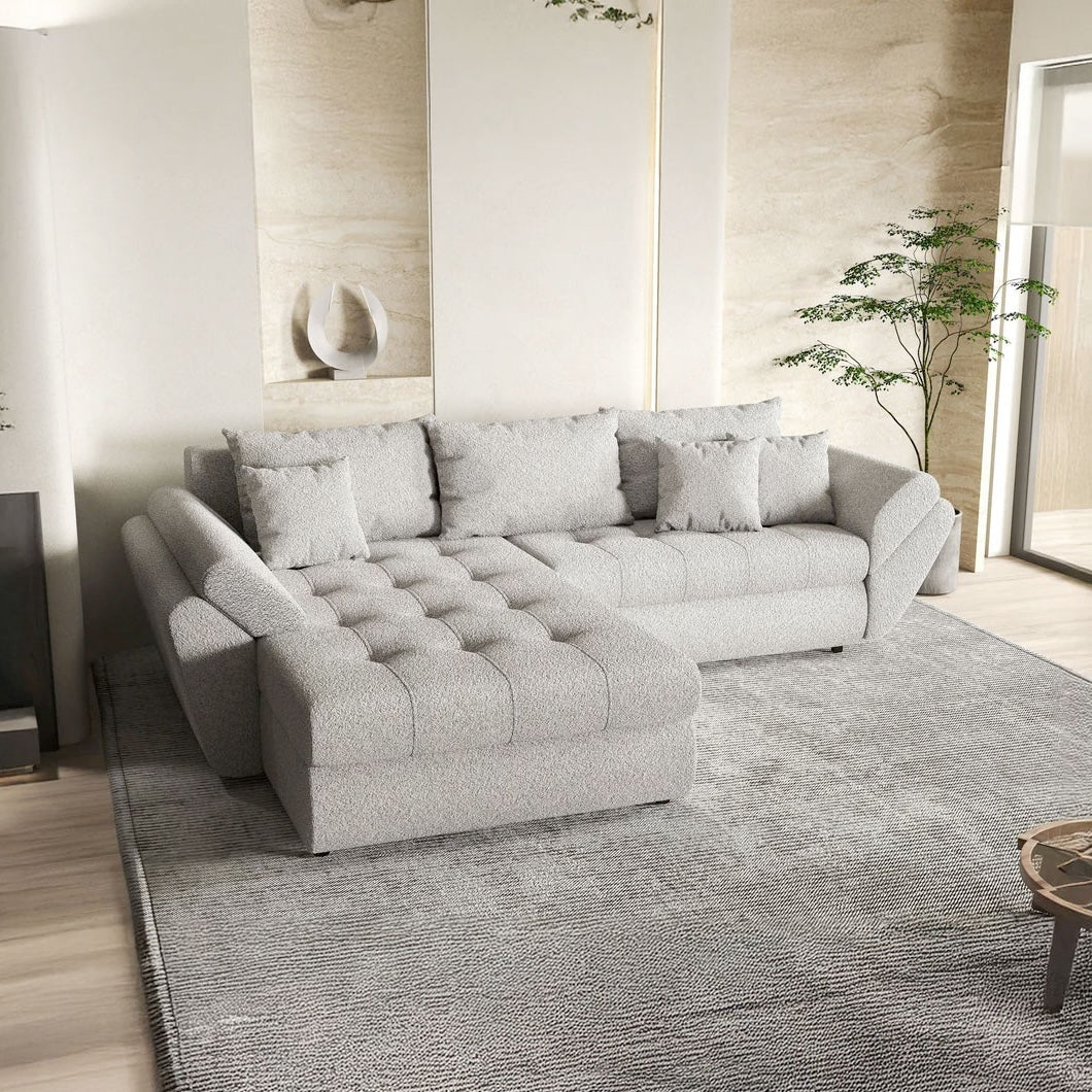 Colțar extensibil dumonde cu ladă de depozitare si sezut confortabil din spuma HR, Loana Euphoria Dove 270x185 cm