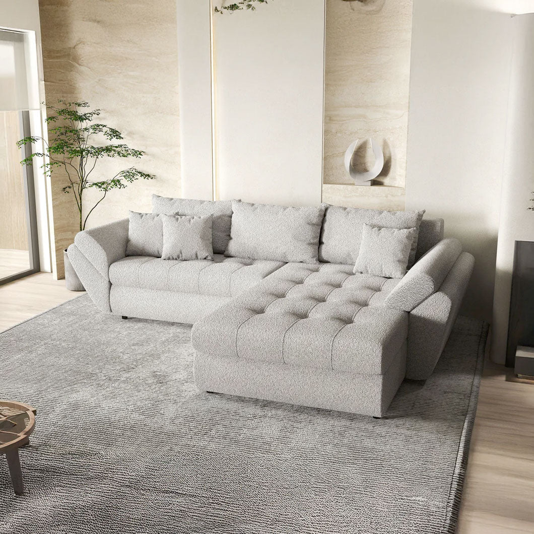 Colțar extensibil dumonde cu ladă de depozitare si sezut confortabil din spuma HR, Loana Euphoria Dove II 270x185 cm