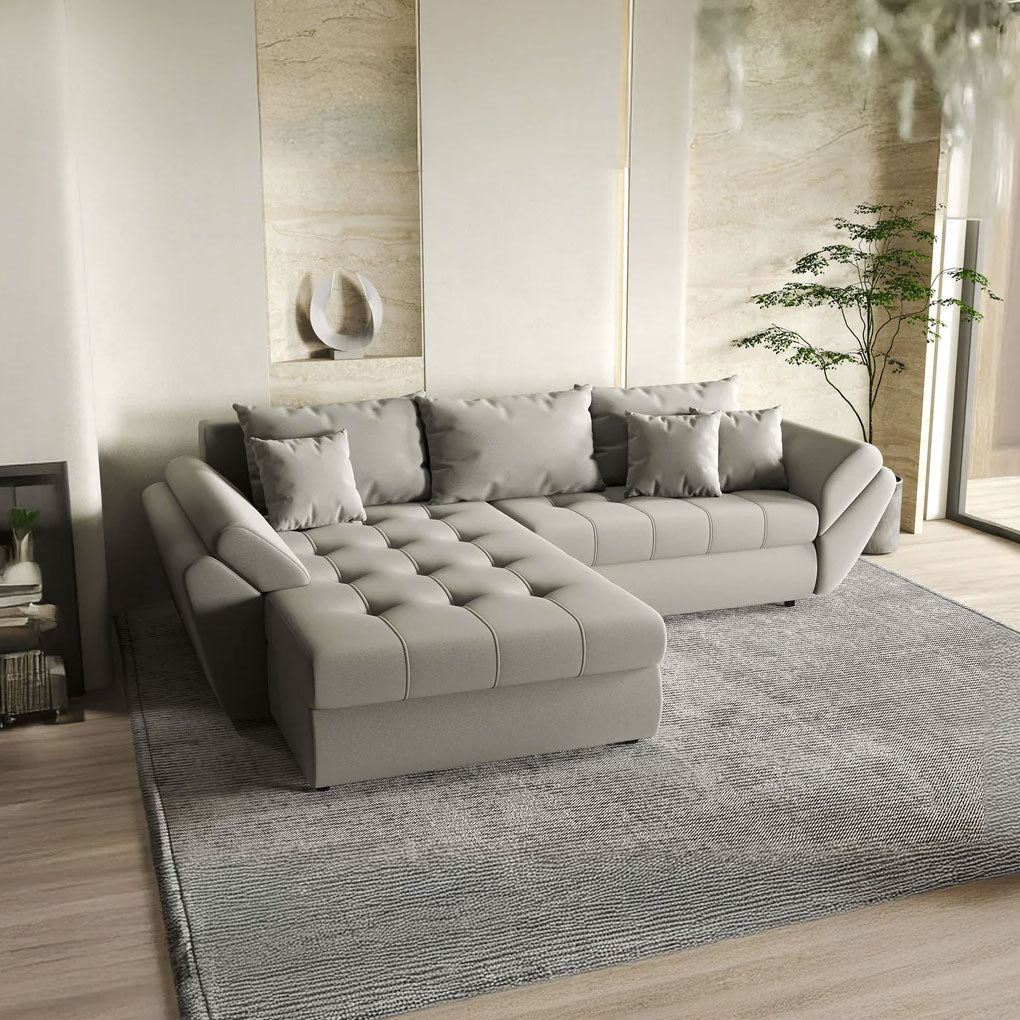 Colțar extensibil dumonde cu ladă de depozitare si sezut confortabil din spuma HR, Loana Royal Grey 270x185 cm