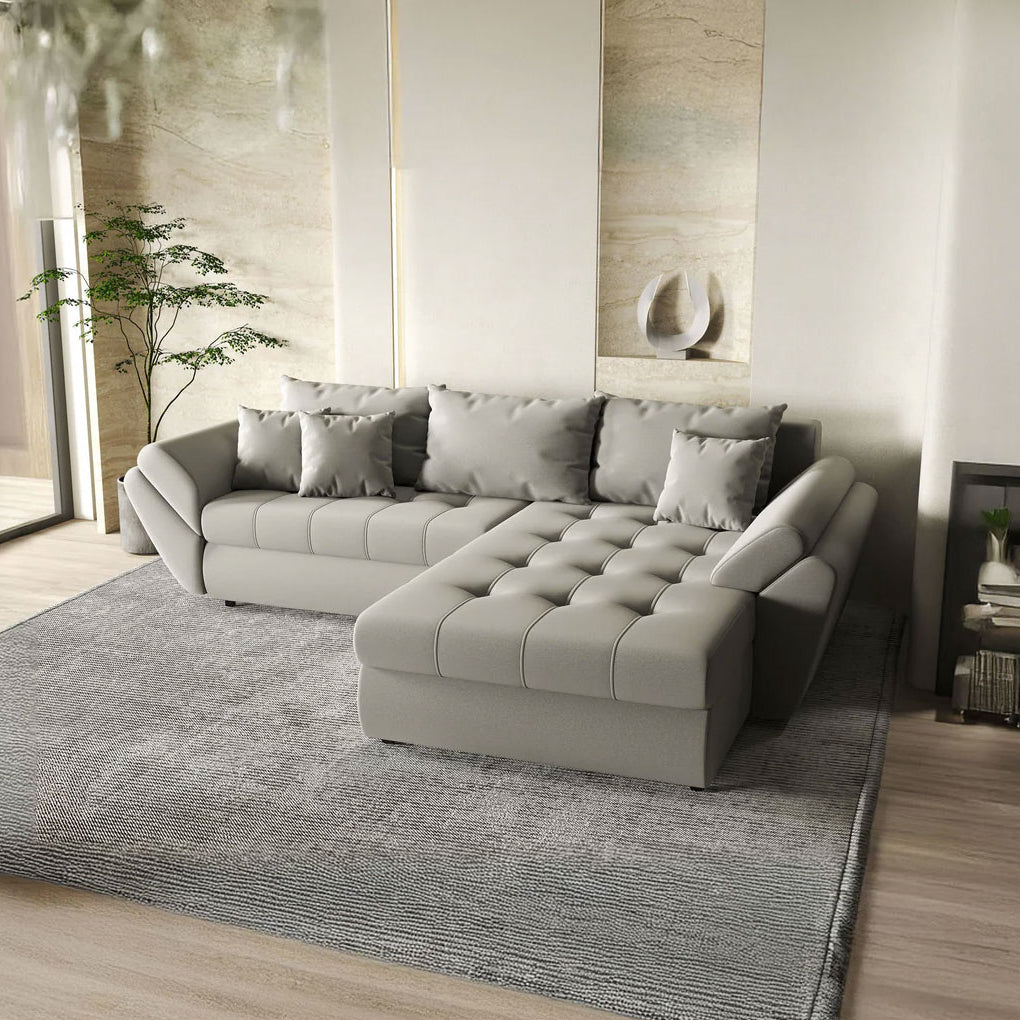 Colțar extensibil dumonde cu ladă de depozitare si sezut confortabil din spuma HR, Loana Royal Grey II 270x185 cm