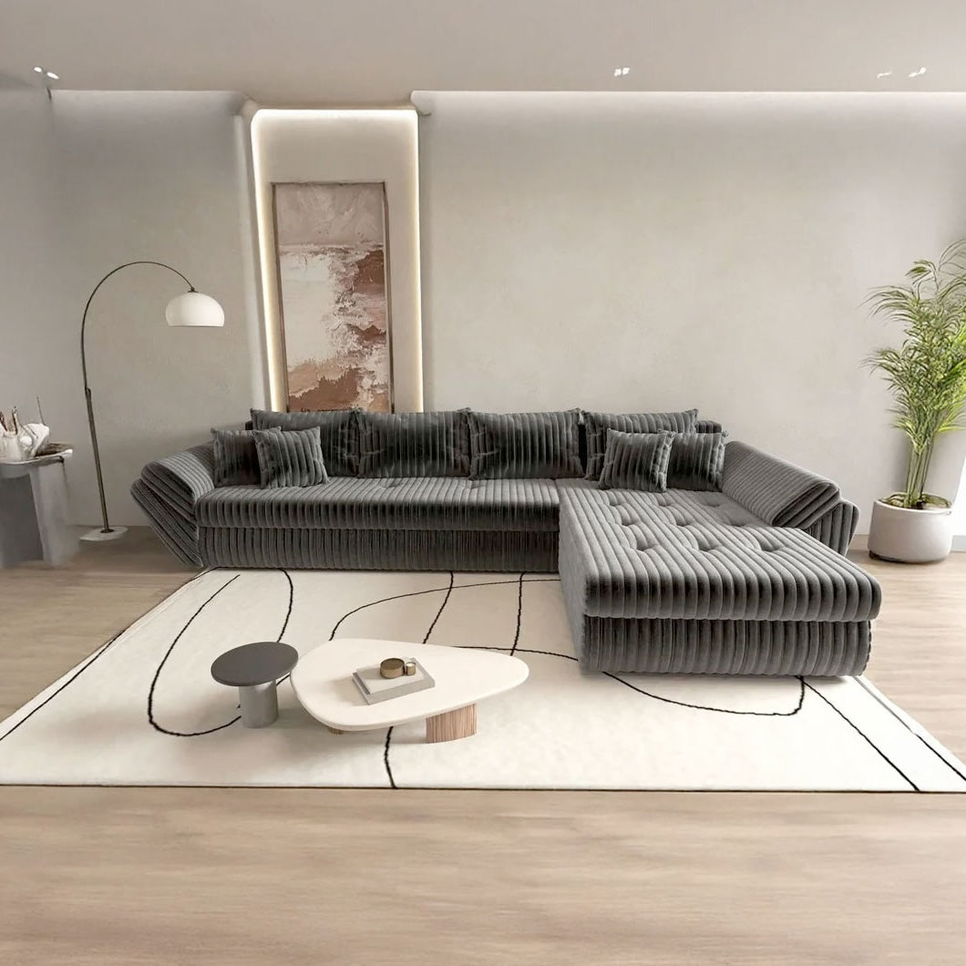 Colțar extensibil dumonde cu ladă de depozitare si sezut confortabil din spuma HR, Loana XL Ambience Gri II 335x185 cm