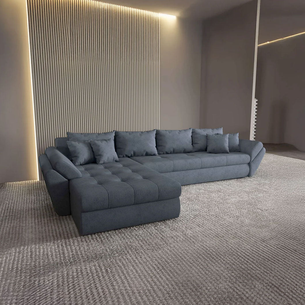 Colțar extensibil dumonde cu ladă de depozitare si sezut confortabil din spuma HR, Loana XL Enjoy Antracit 335x185 cm