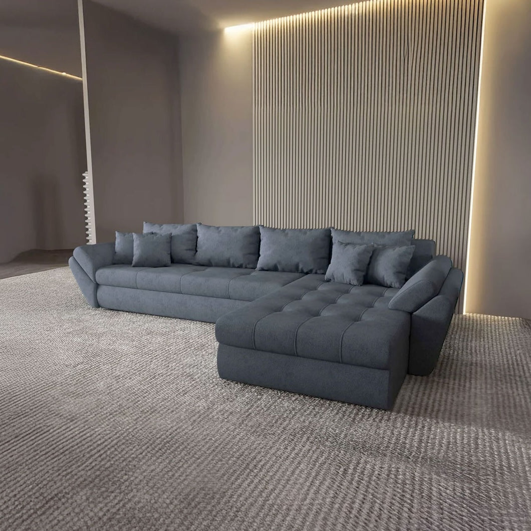Colțar extensibil dumonde cu ladă de depozitare si sezut confortabil din spuma HR, Loana XL Enjoy Antracit II 335x185 cm