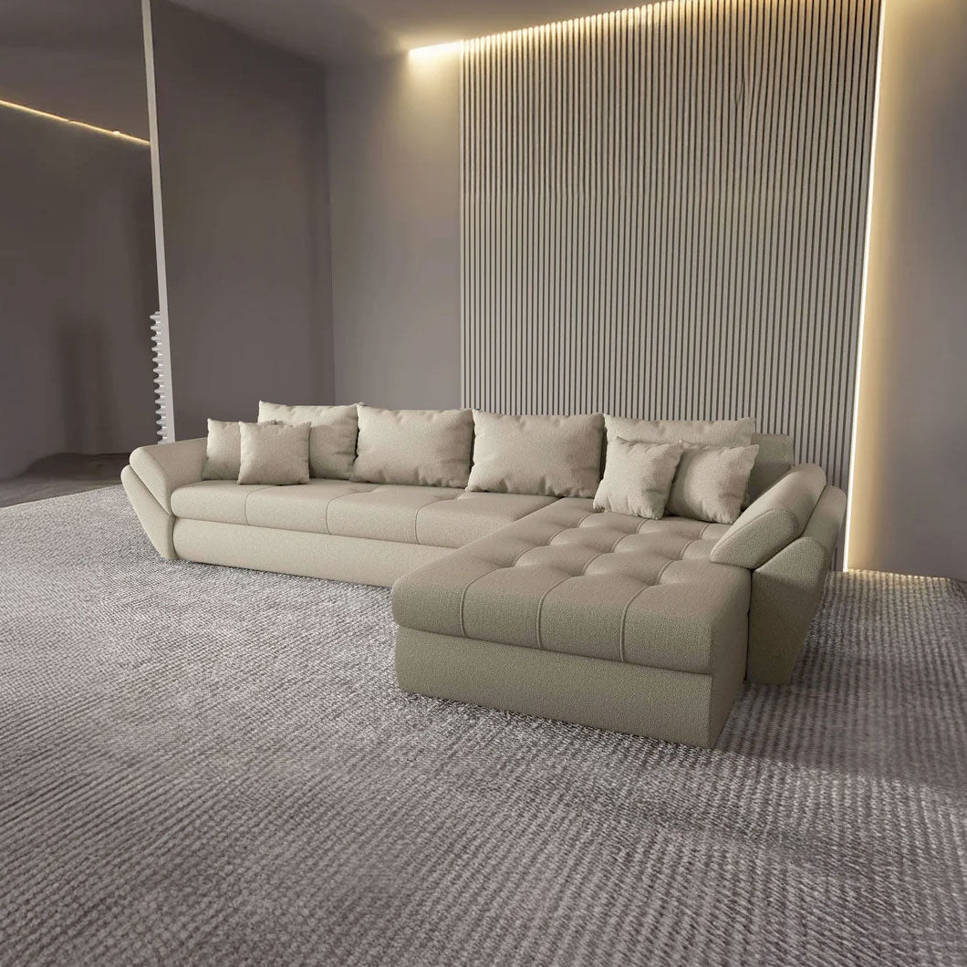 Colțar extensibil dumonde cu ladă de depozitare si sezut confortabil din spuma HR, Loana XL Enjoy Camel II 335x185 cm