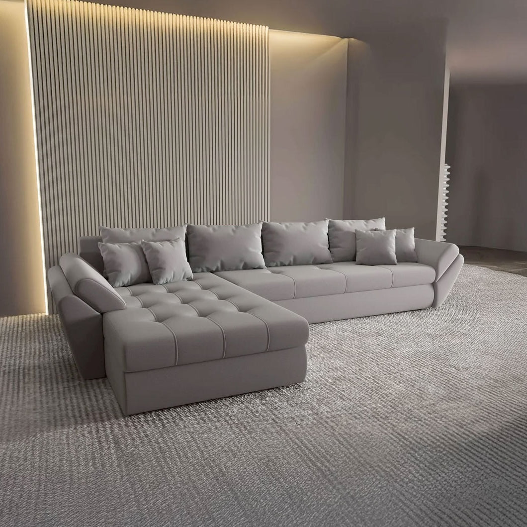 Colțar extensibil dumonde cu ladă de depozitare si sezut confortabil din spuma HR, Loana XL Royal Gri 335x185 cm