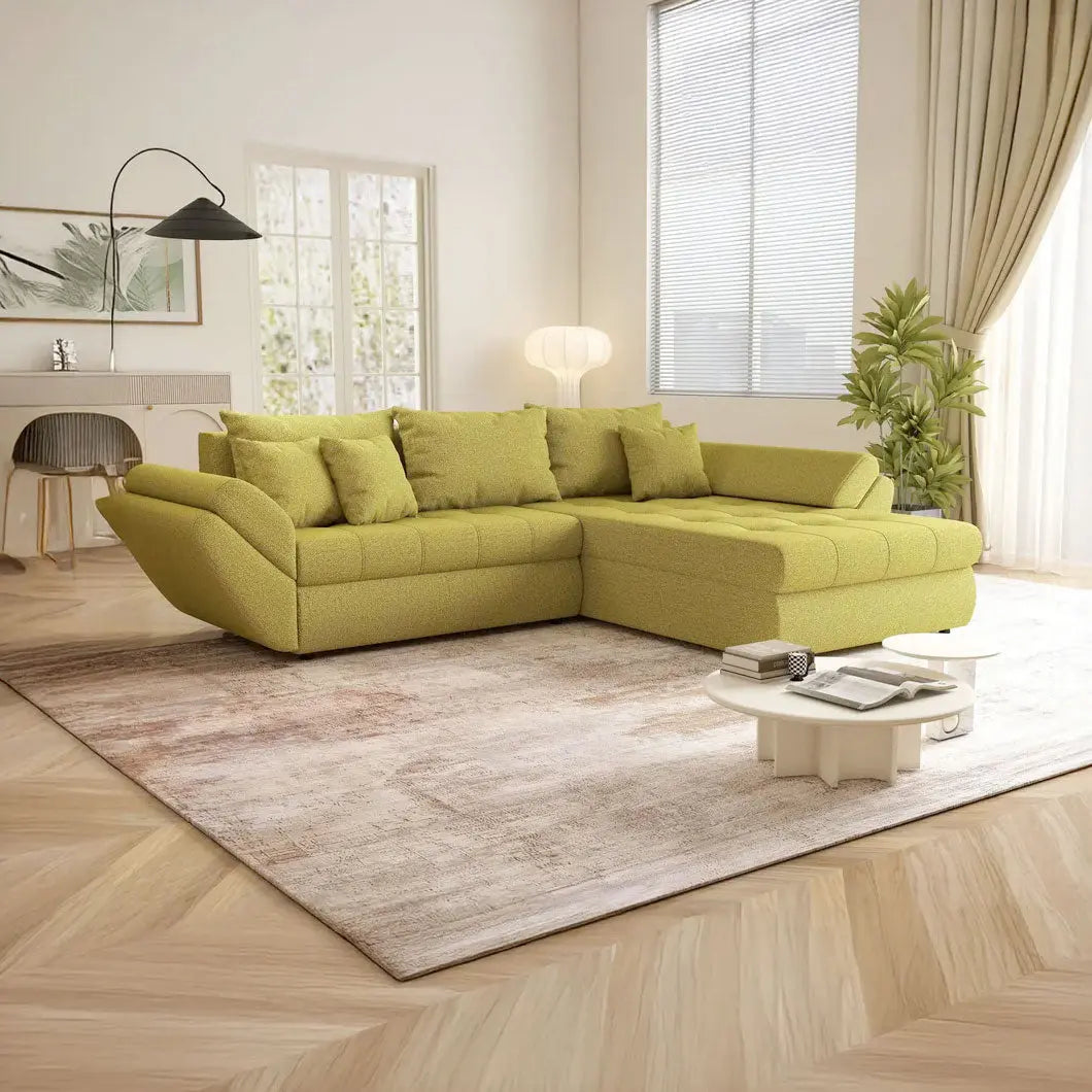 Colțar extensibil dumonde cu ladă de depozitare si sezut confortabil din spuma HR, Loana Enjoy Green II 270x185 cm Fabrica