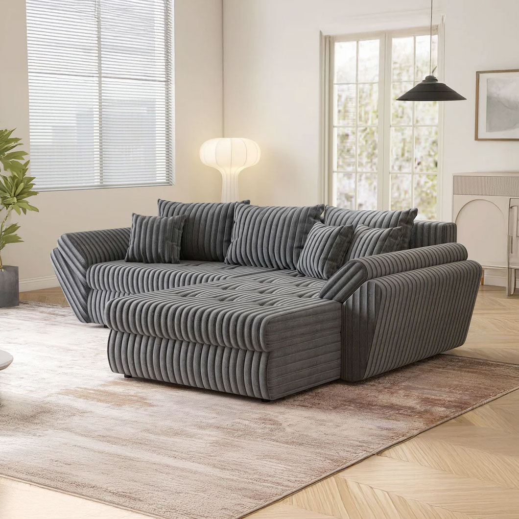 Colțar extensibil dumonde cu ladă de depozitare si sezut confortabil din spuma HR, Loana Ambience Antracit II 270x185 cm