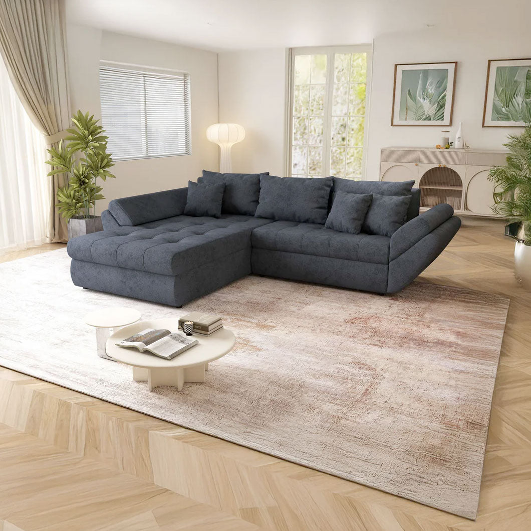 Colțar extensibil dumonde cu ladă de depozitare si sezut confortabil din spuma HR, Loana Enjoy Antracit 270x185 cm