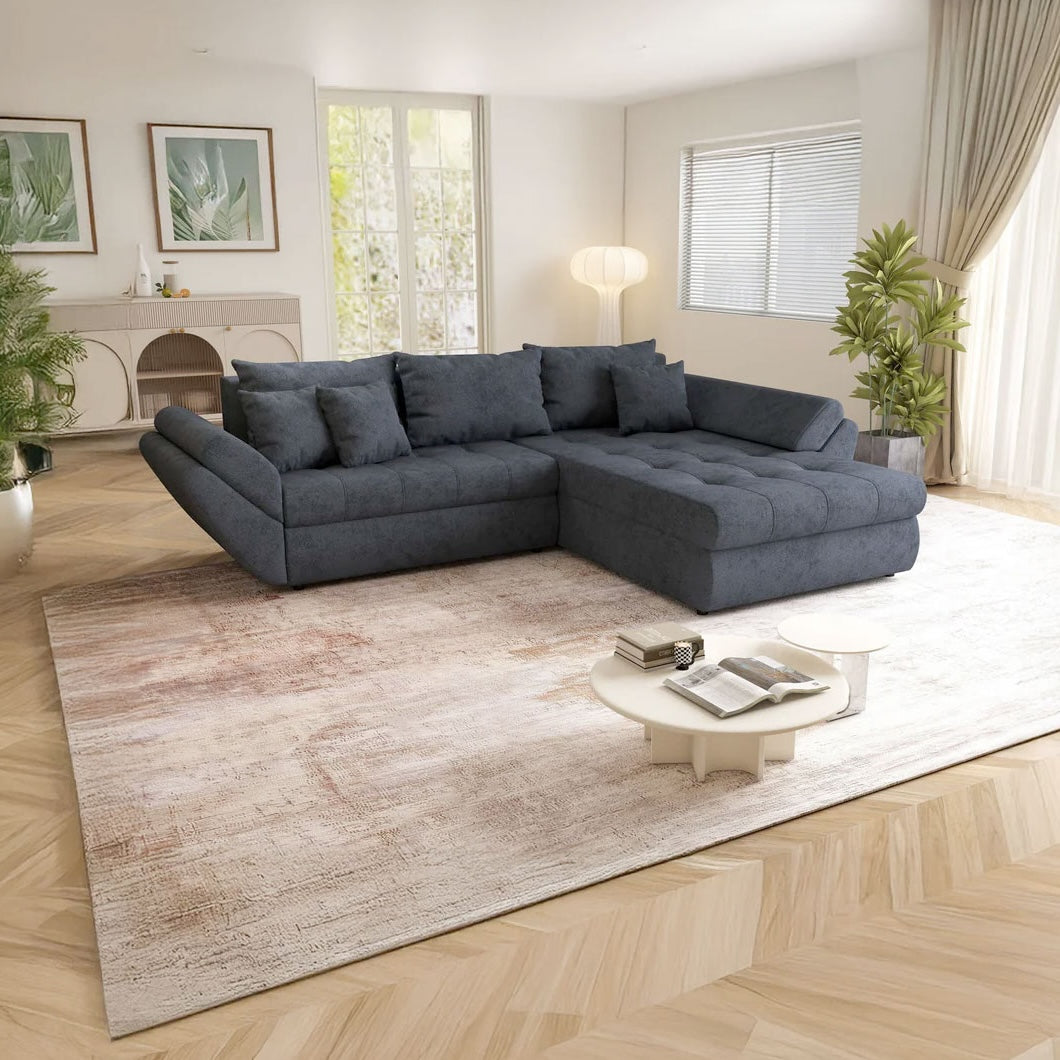 Colțar extensibil dumonde cu ladă de depozitare si sezut confortabil din spuma HR, Loana Enjoy Antracit II 270x185 cm