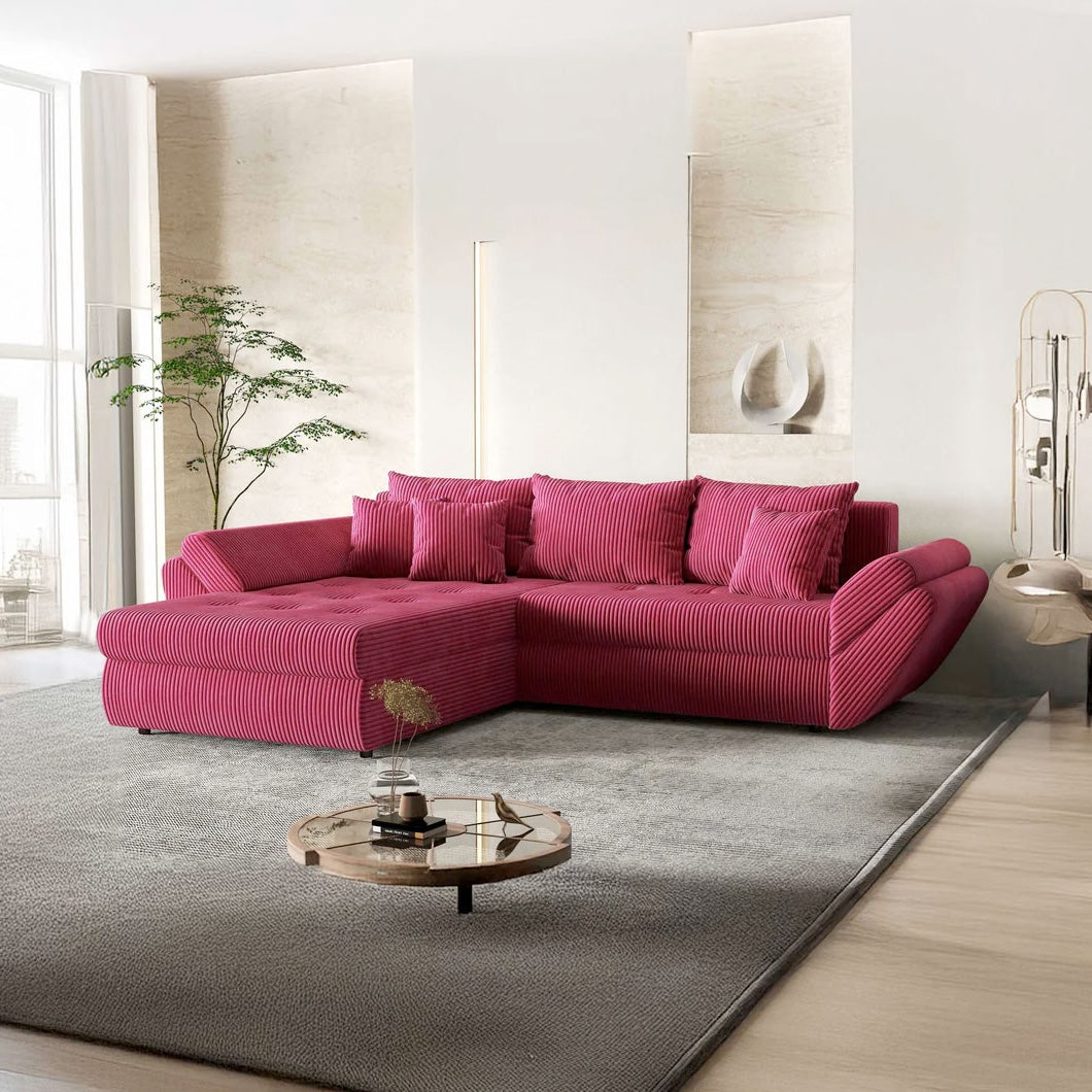 Colțar extensibil dumonde cu ladă de depozitare si sezut confortabil din spuma HR, Loana Zoom Red 270x185 cm