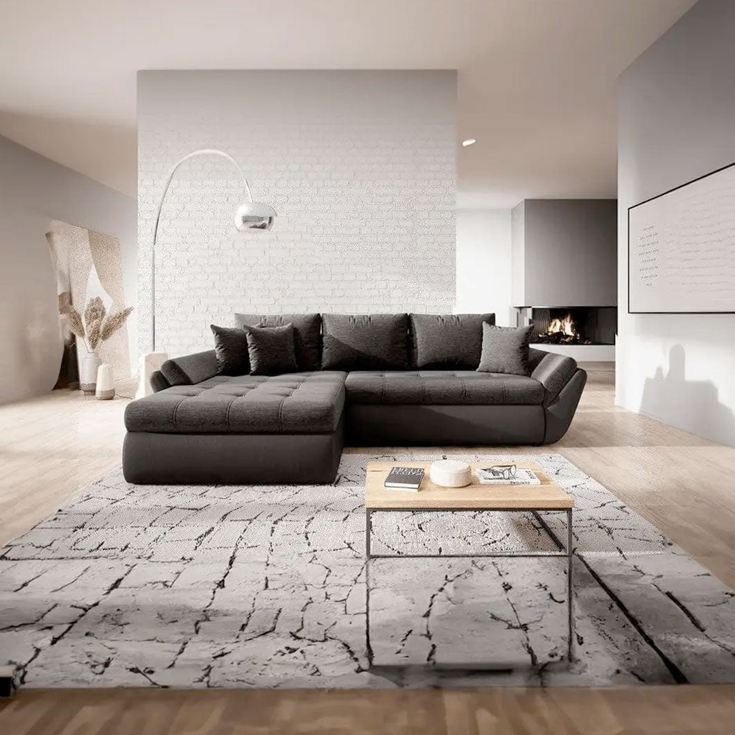 Colțar extensibil dumonde cu ladă de depozitare si sezut confortabil din spuma HR, Loana Black II 270x185 cm