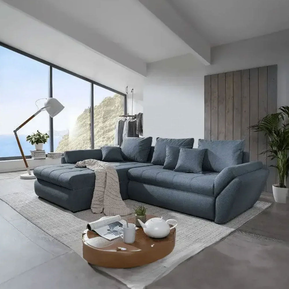 Colțar extensibil dumonde cu ladă de depozitare si sezut confortabil din spuma HR, Loana Enjoy Blue 270x185 cm