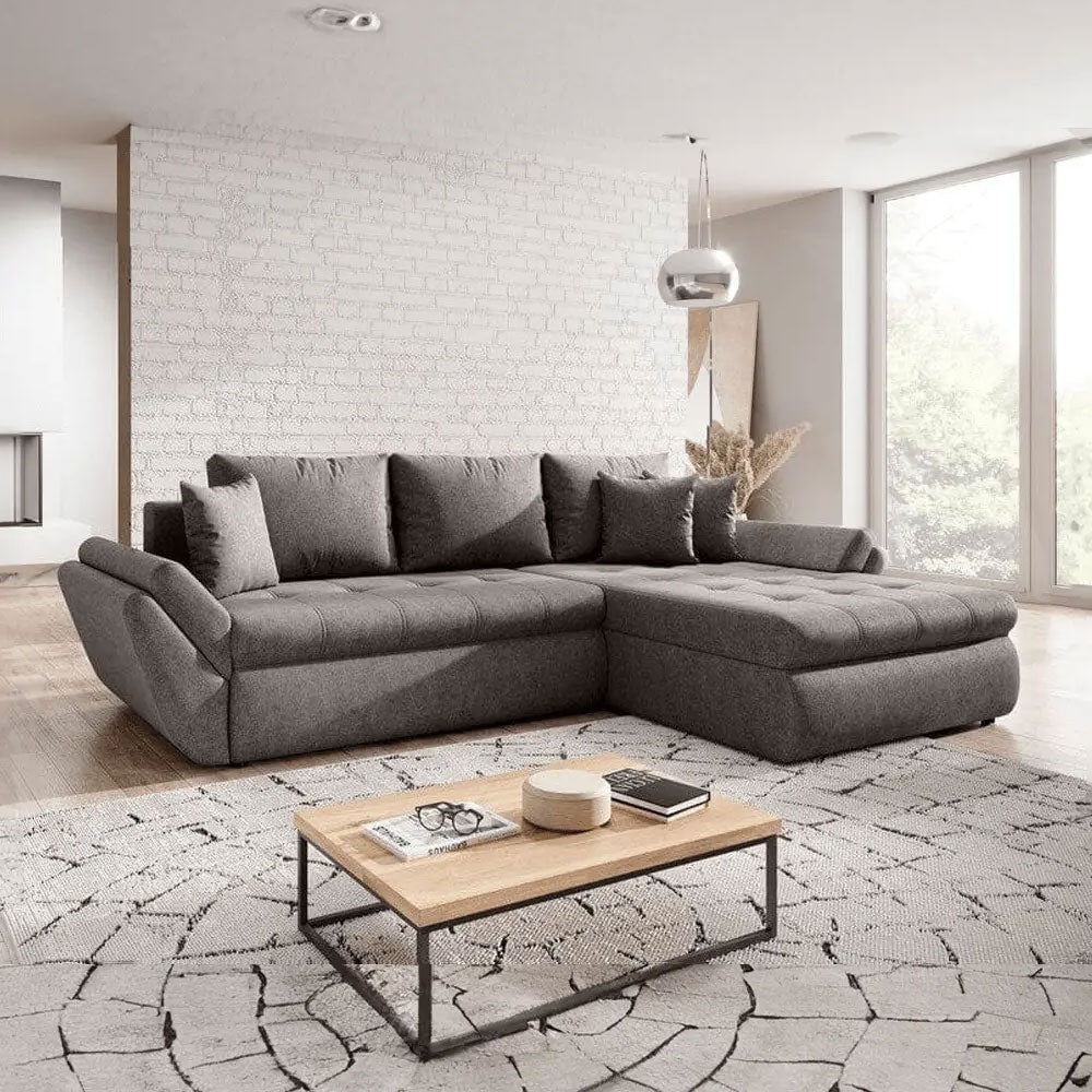 Colțar extensibil dumonde cu ladă de depozitare si sezut confortabil din spuma HR, Loana Enjoy Kaki 270x185 cm