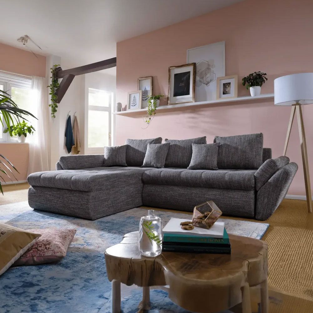 Colțar extensibil dumonde cu ladă de depozitare si sezut confortabil din spuma HR, Loana Grey Mat 270x185 cm