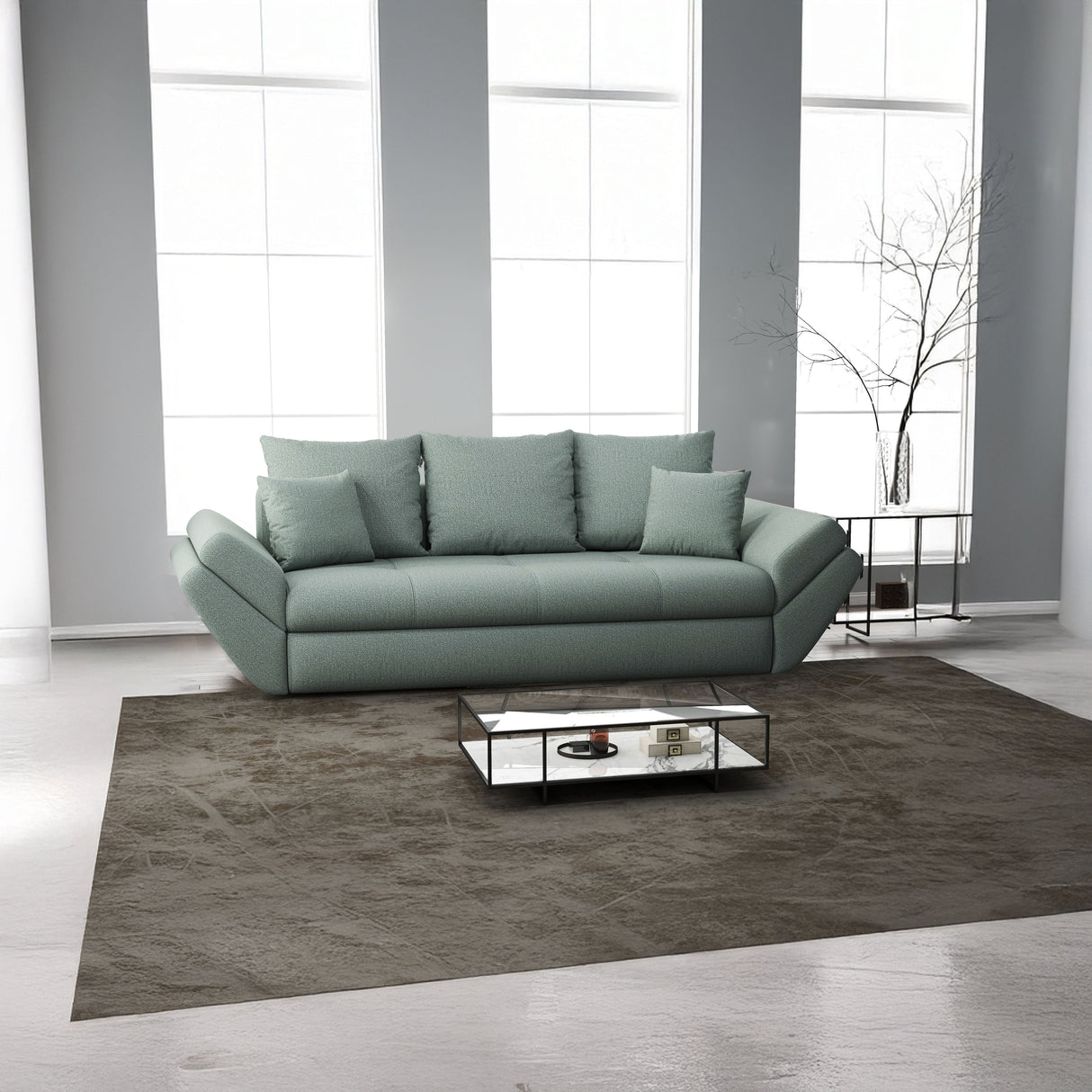 Canapea extensibilă dumonde cu ladă de depozitare si sezut confortabil din spuma HR, Loana Mint 250x100 cm Fabrica