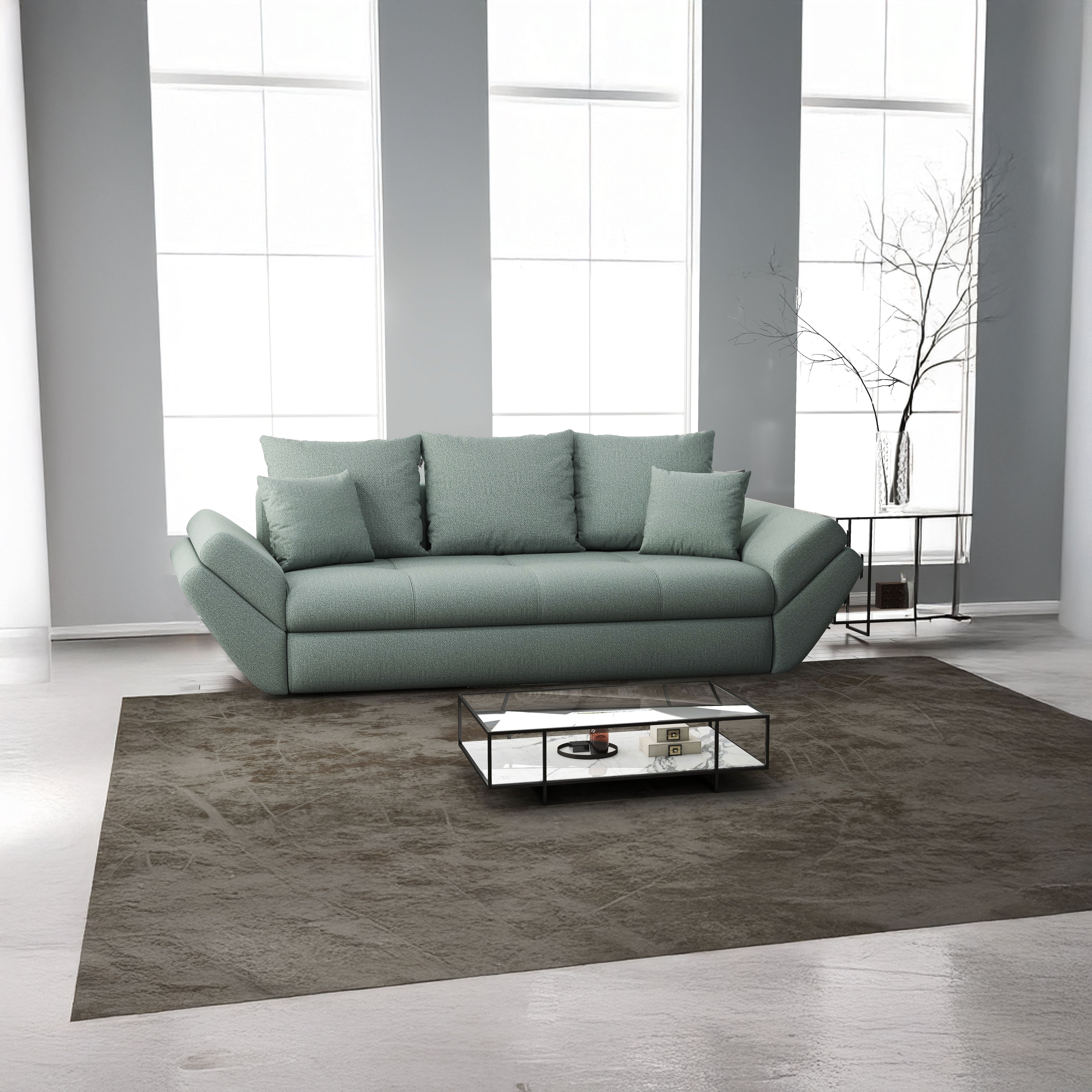 Canapea extensibilă dumonde cu ladă de depozitare si sezut confortabil din spuma HR, Loana Mint 250x100 cm Fabrica