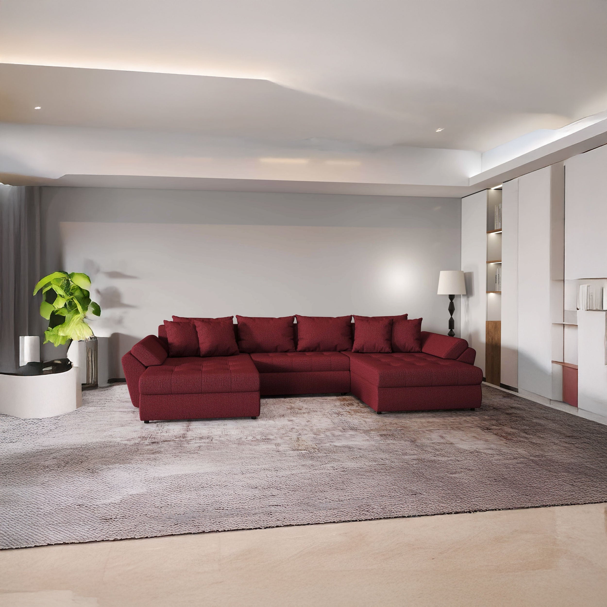 Colțar extensibil dumonde cu ladă de depozitare si sezut confortabil din spuma HR, Loana Enjoy Red U 355x185 cm Fabrica