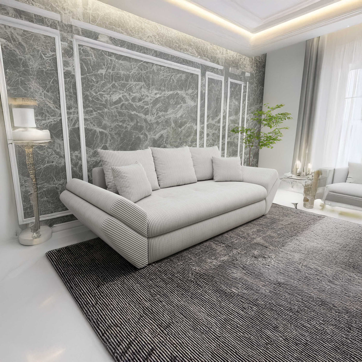 Canapea extensibilă dumonde cu ladă de depozitare si sezut confortabil din spuma HR, Loana Zoom Grey 250x100 cm Fabrica