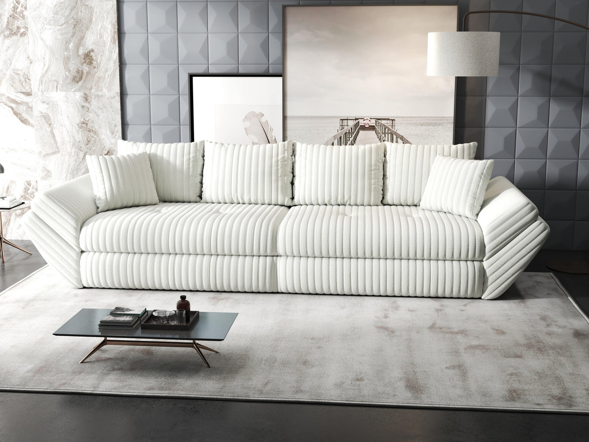 Canapea extensibilă dumonde cu ladă de depozitare si sezut confortabil din spuma HR, Loana Ambience Alb 300x100 cm Fabrica
