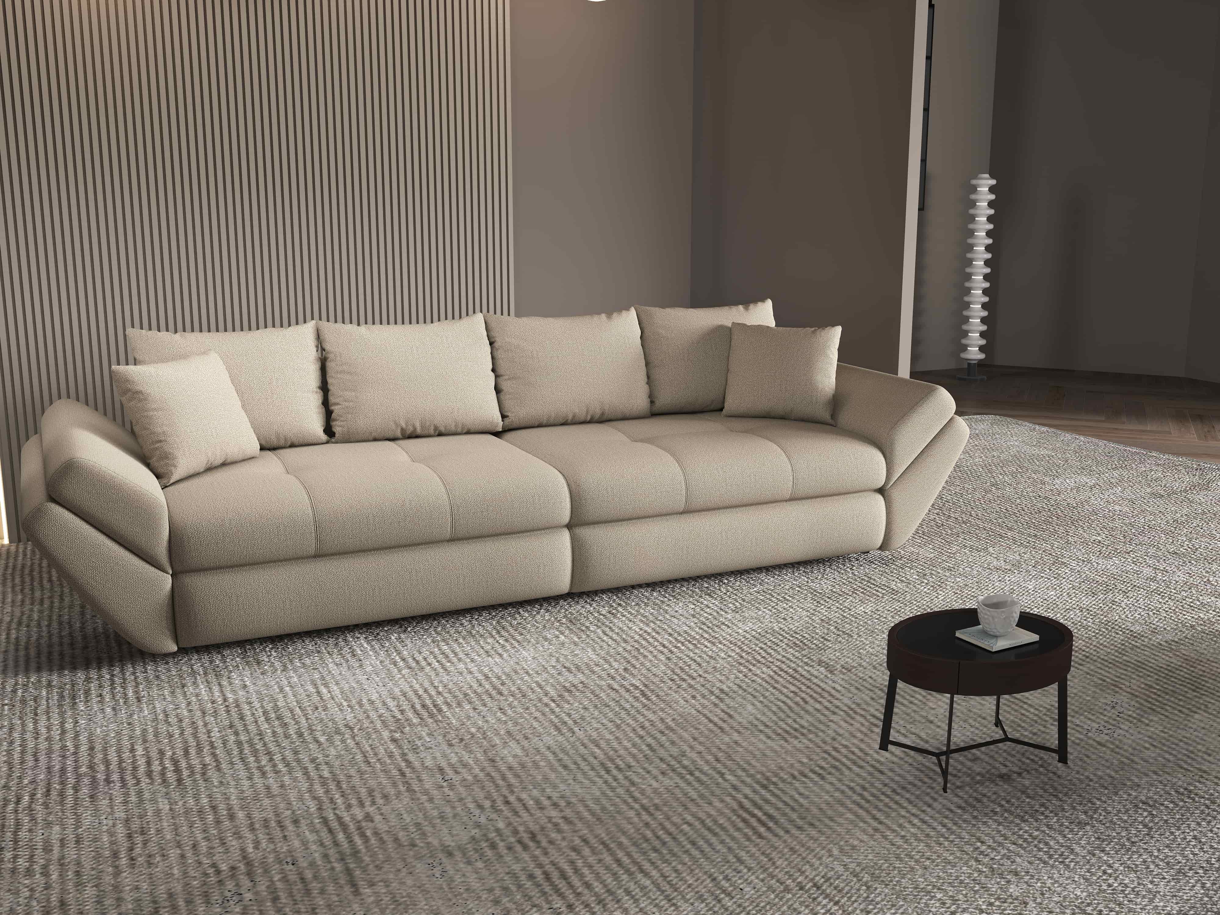 Canapea extensibilă dumonde cu ladă de depozitare si sezut confortabil din spuma HR, Loana Enjoy Bej 2 300x100 cm Fabrica