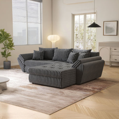 Colțar extensibil dumonde cu ladă de depozitare si sezut confortabil din spuma HR, Loana Gri Ambience II 270x185 cm Fabrica